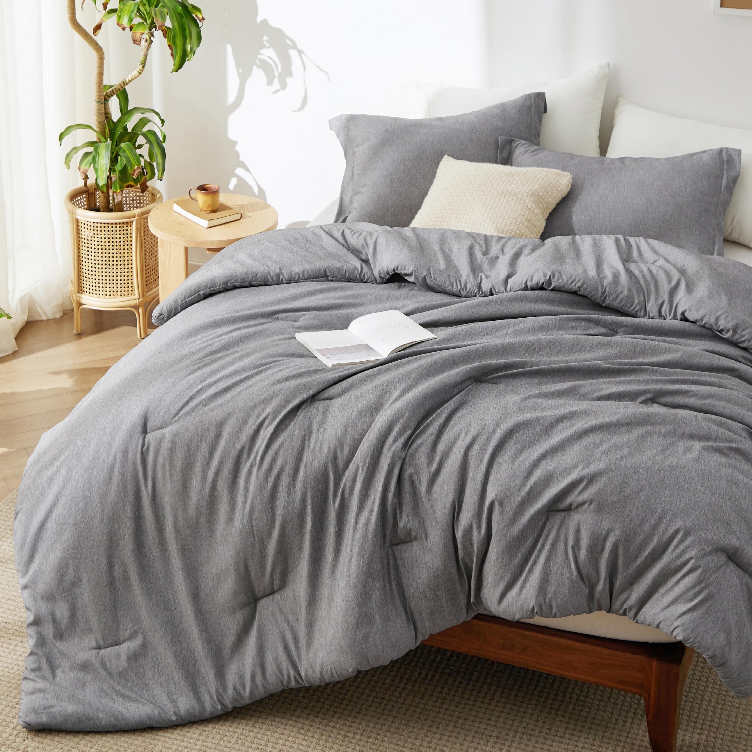 Bedsure Super King Comforter Set - Dark Grey Soft Bedding for All Seasons, Cationic Dyed Bed Set, 3 Pieces, 1 Super King Size Comforter (120"x120") and 2 Pillow Shams (20"x36"+2")