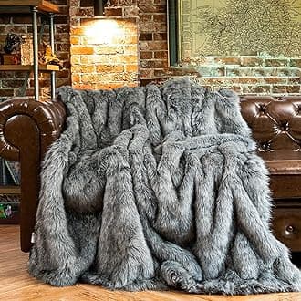 BATTILO HOME Faux Fur Throw Blanket Grey 125x150cm Luxury Fuzzy Warm Cozy Fluffy Fur Blanket for Bed, Sofa, Couch Home Decor