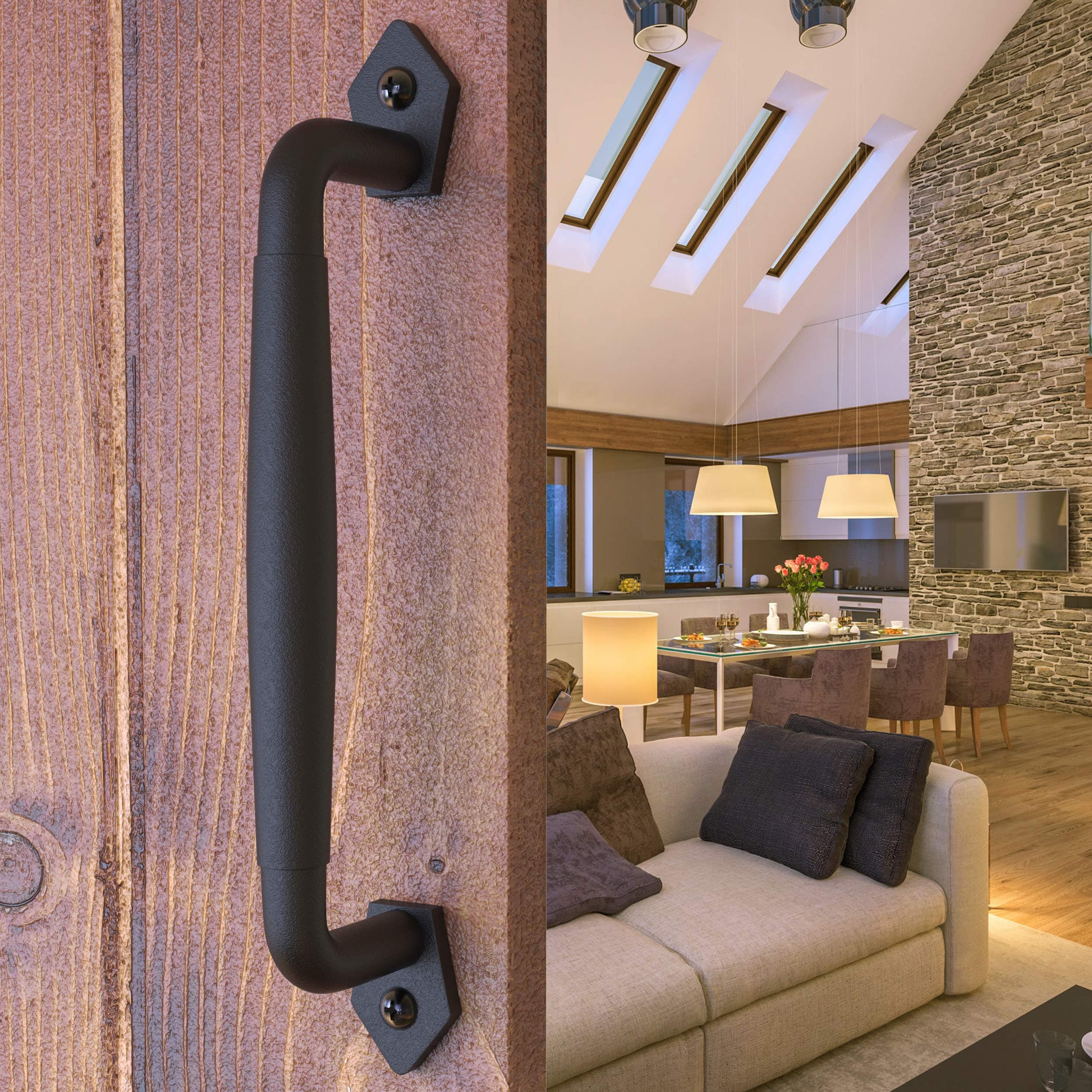 10 Inch Round Rustic Barn Door Handle - Black Steel Pull for Sliding Doors, Gates, Garages, Sheds, Fences, Closets, Pantries - Indoor and Outdoor Use - Easy Install