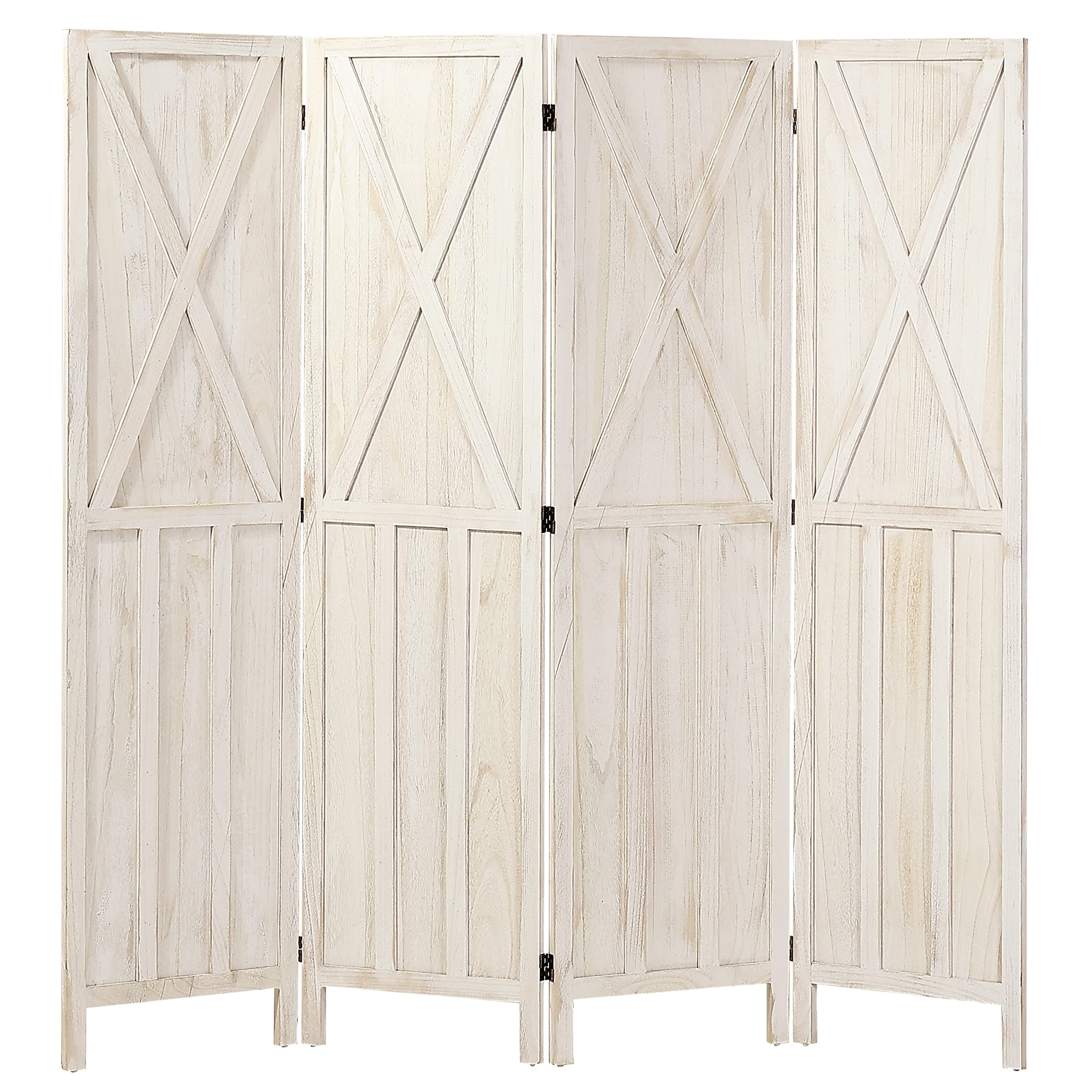5.8 Ft Tall Wood Room Divider, 4 Panel Rustic Folding Privacy Screens Room Divider, Partition Wall dividers for Rooms, Room Separator, Temporary Wall, Folding Screen, Rustic Barnwood (White)