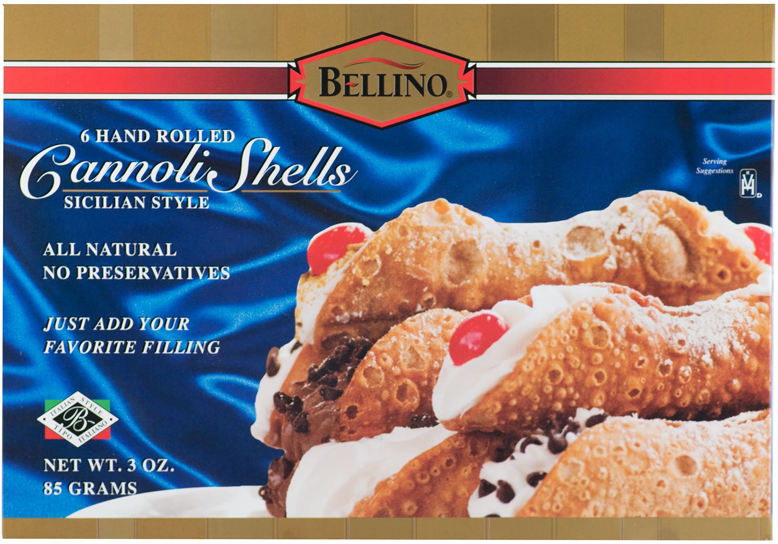 Bellino Hand Rolled Cannoli Shells Boxes, 6 Count, 3 Oz, (Pack of 12)