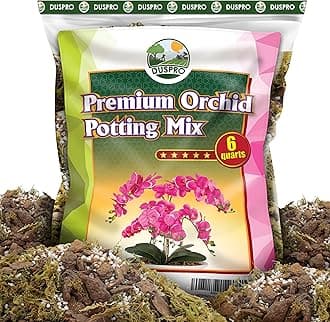 [Upgraded] DUSPRO Orchid Potting Mix for Repotting with Forest Moss, Pine Bark, Perlite & Pumice Natural Ingredients, Orchid Bark Potting Mix, Orchid Repotting Kit Drainage Indoor Potting Medium 6QT