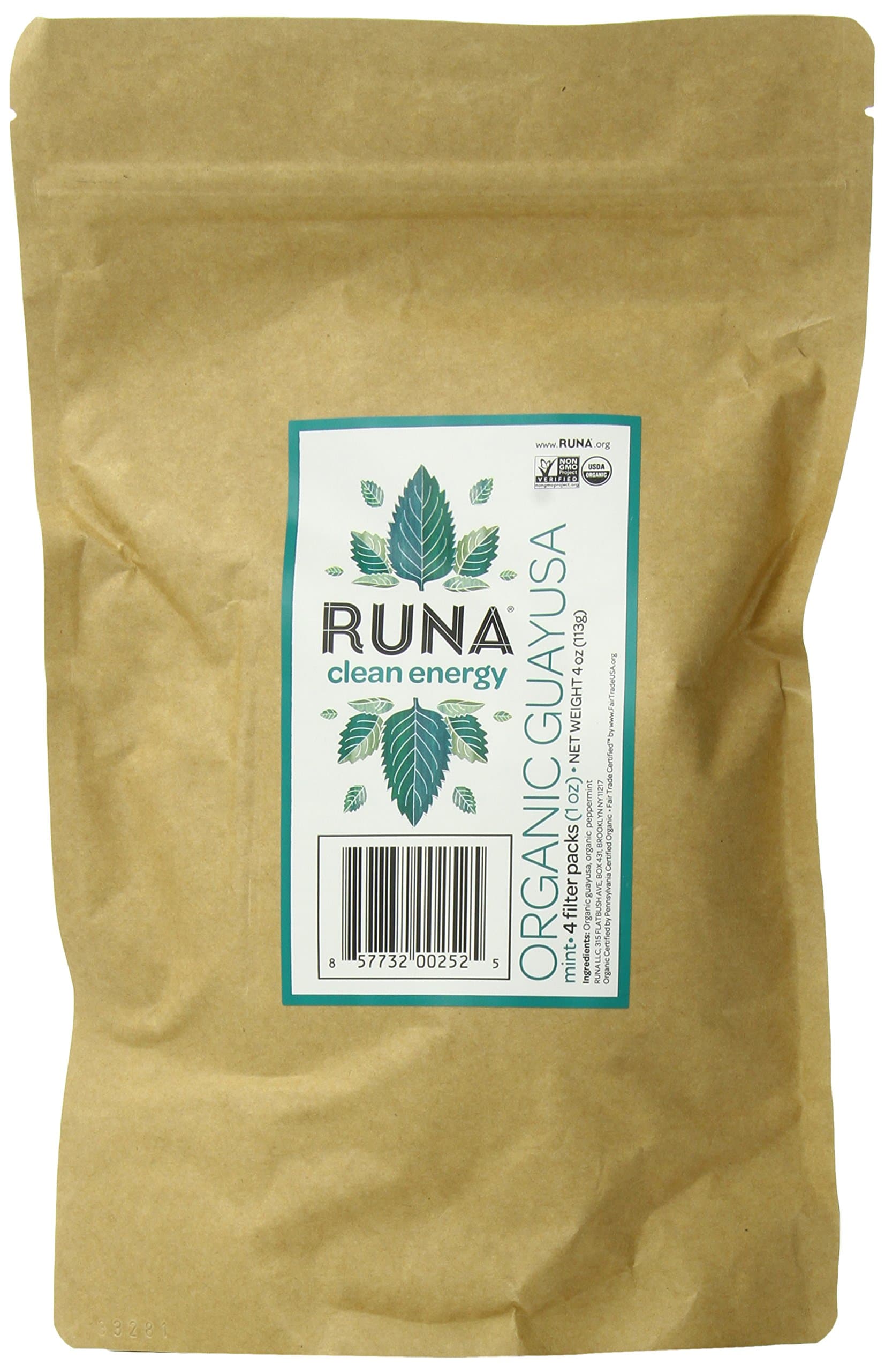 RUNA Amazon Guayusa, Mint, 1 Ounce, 4 Count (Pack of 10)