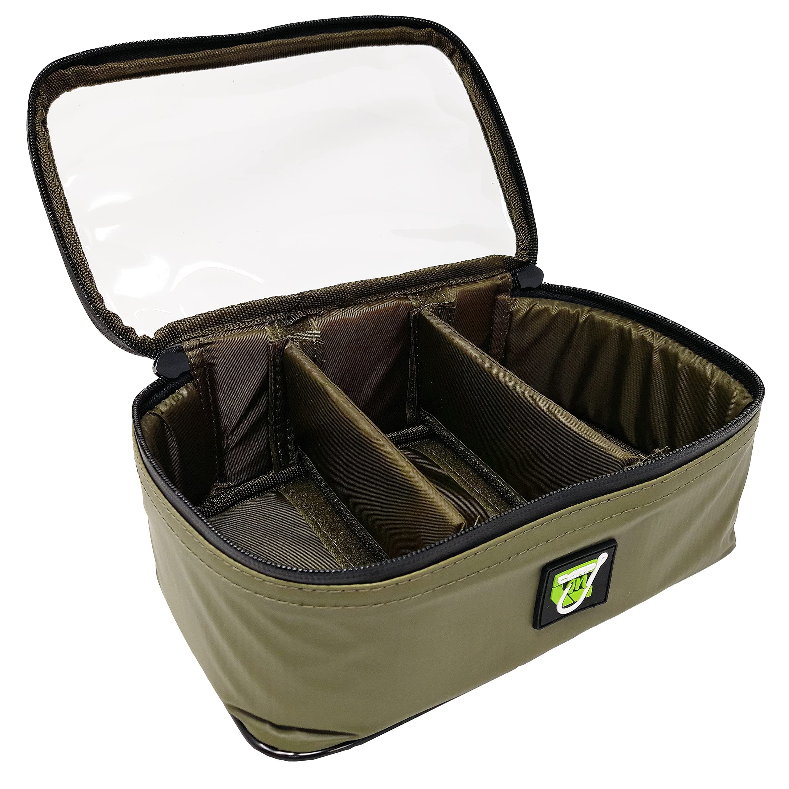 Carp On - 3 Section Lead Weight Accessories Bag Range - 2 Sizes (16 x 9 x 8cm or 25 x 16 x 10cm) Clear Lid and Black Waterproof Zipper and Two Zip Pullers