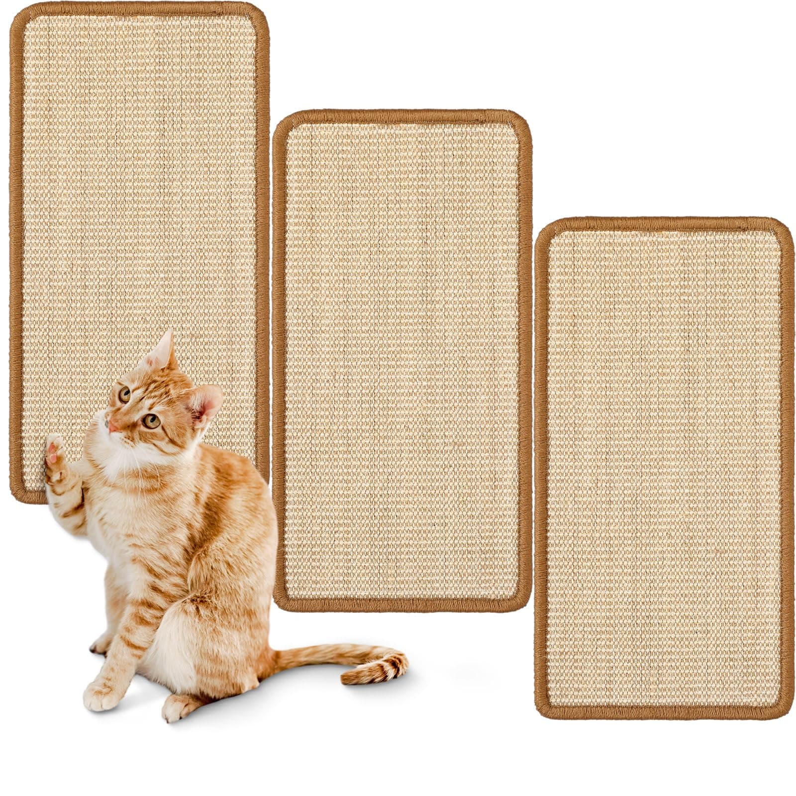 Mixweer 3 Pcs Wall Mounted Cat Scratching Post with Hook and Loop Strips, 9.8 x 19.7 Inch Wooden Sisal Cat Scratcher for Indoor Wall Furniture Vertical Cat Scratch Pad Cat Wall Furniture Protector
