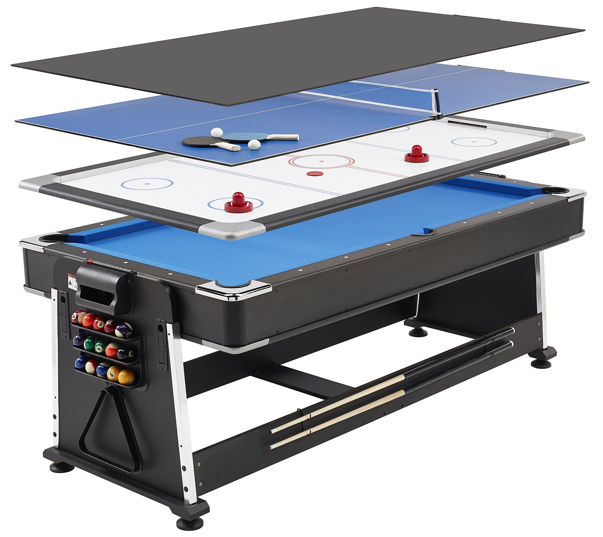 7ft Full-Size REVOLVER 3-in-1 Multigames Table Rotating To Include Pool, Air Hockey & Table Tennis Including All Accessories