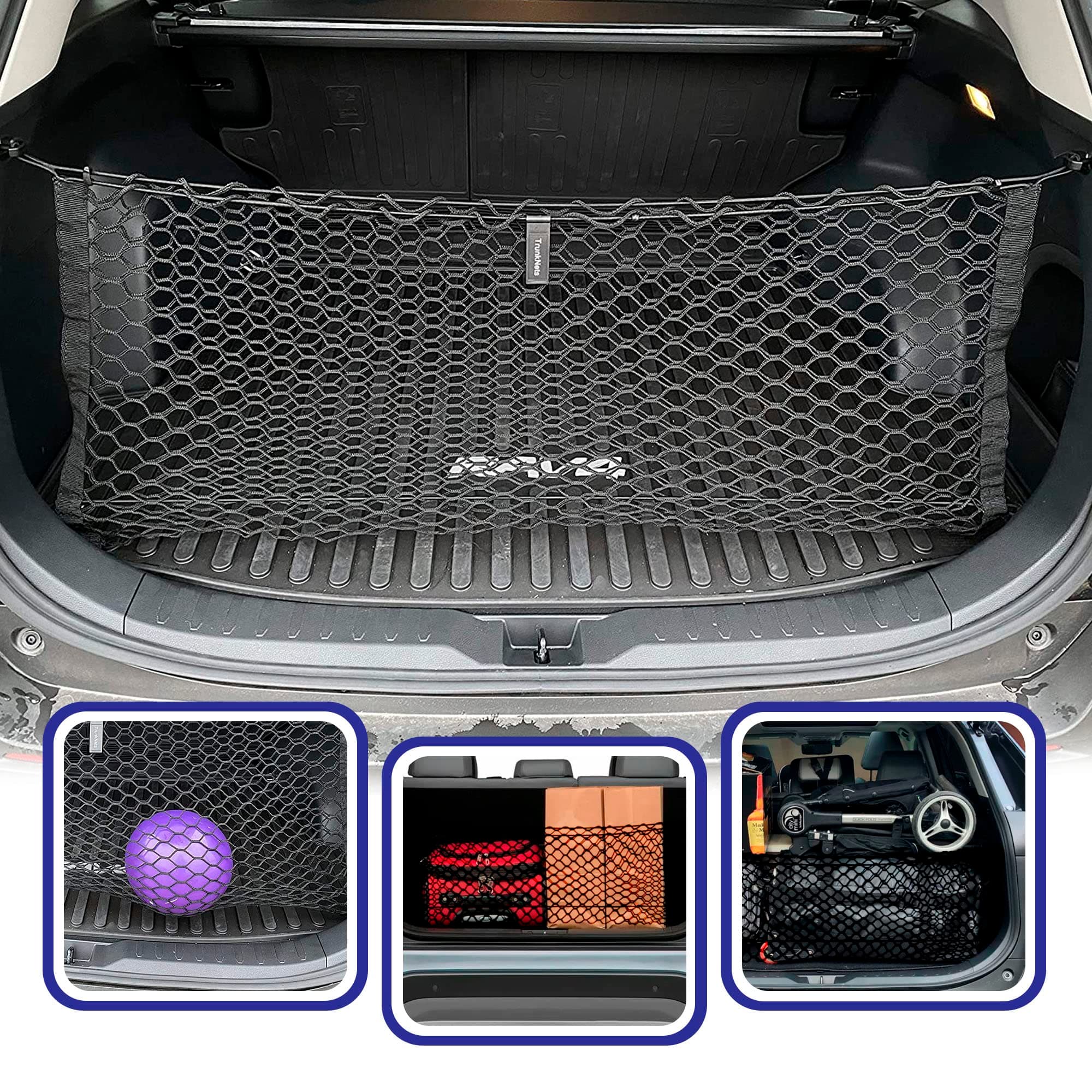 TN TrunkNets Inc Trunk Envelope Style Mesh Cargo Net for Toyota RAV4 Rav4 Hybrid Prime 2019-2023 - Car Accessories - Premium Trunk Organizer and Storage - Vehicle Carrier Organizer for Toyota RAV4