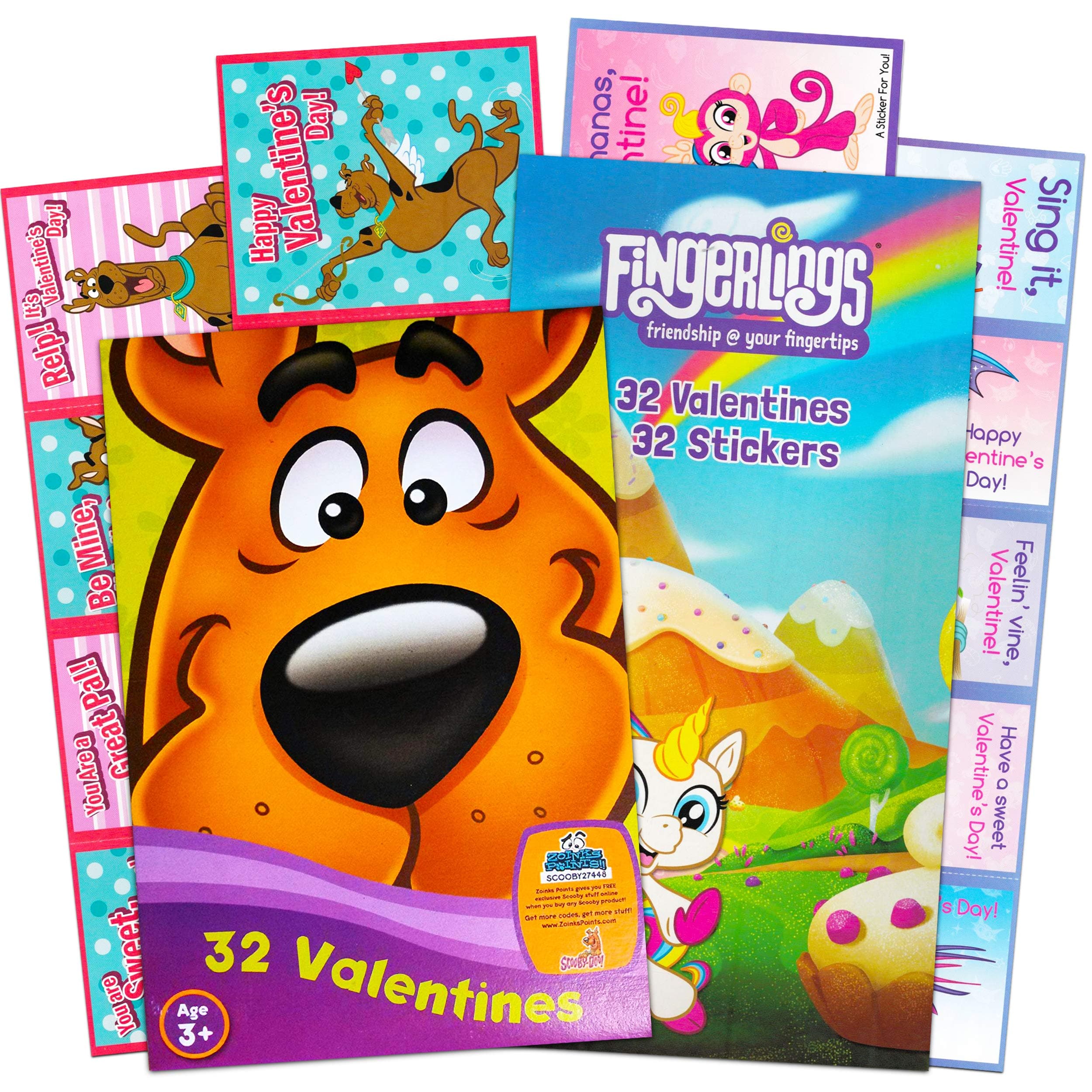 Paper Magic Scooby Doo Valentines Day Cards Assorted Box Set -- 64 Valentine Cards with Stickers Featuring Scooby Doo and Fingerlings Animals for School Classroom Exchange