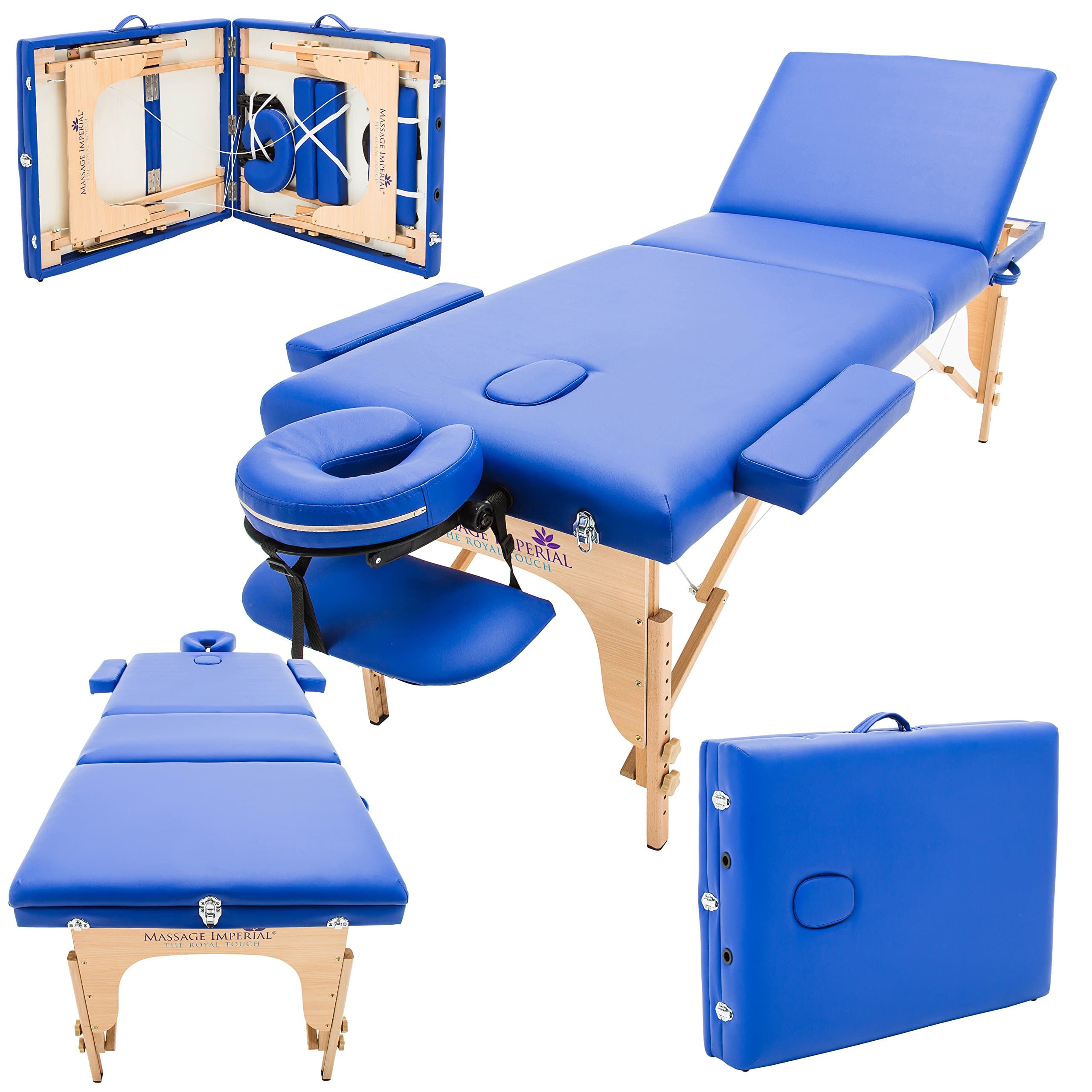 Massage Imperial® Chalfont Extra Large Massage Table - Width 70cm and Length 195cm- 3-Section Massage Bed - Reiki End Panel & Carry Bag - Blue