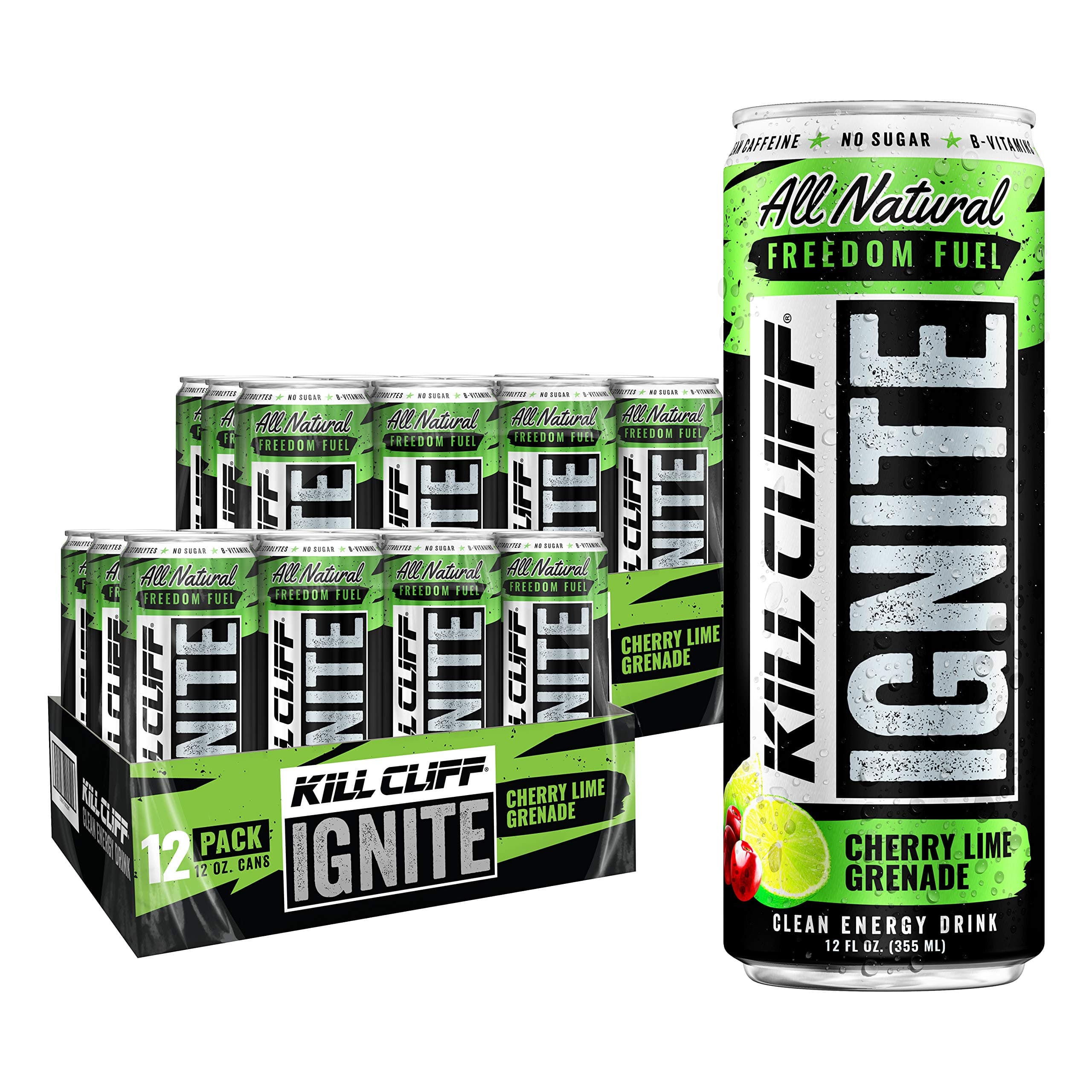Kill Cliff Ignite Cherry Limeaid Clean Energy Drink Natural Caffeine from Green Tea, 24 Cans Cherry Limeade 288 Fl Oz