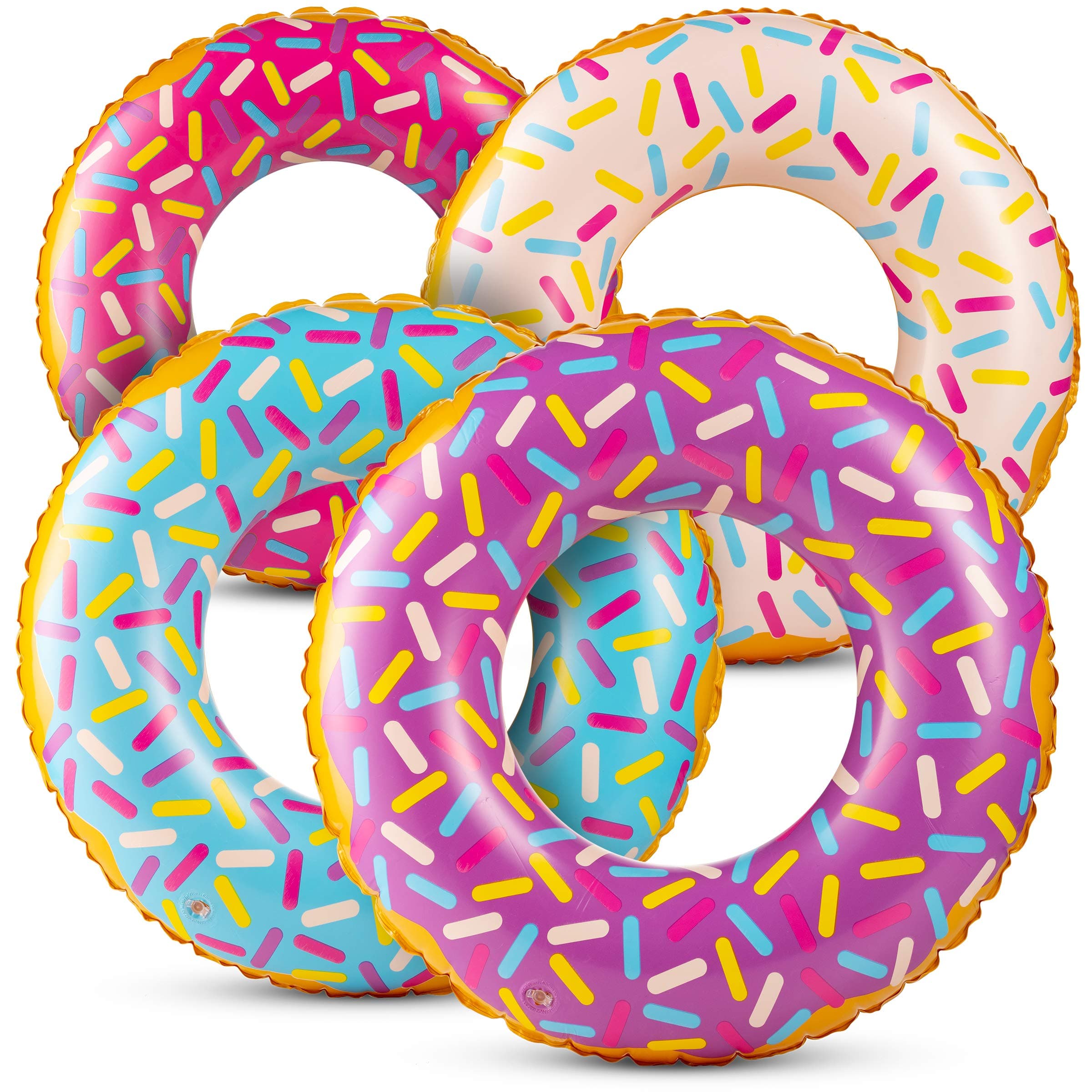 Inflatable Donuts - (Pack of 4) 24 Inch Donut Pool Float for Kids Ages 2-6 Pool Tube, Assorted Swim Rings with Sprinkles for Pool Floaties, Party Decorations