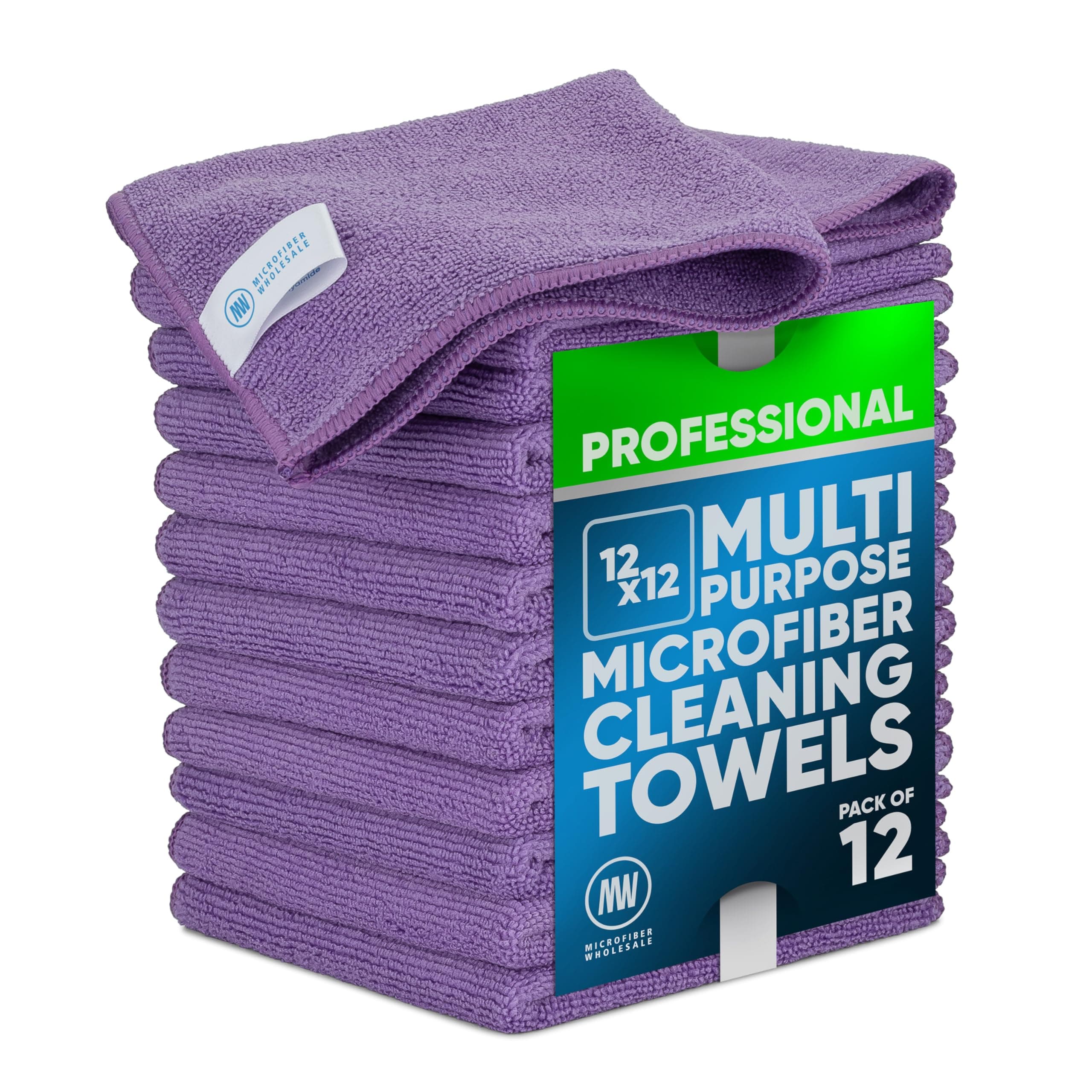 12" x 12" Buff Pro Multi-Surface Cleaning Cloths | Purple - 12 Pack | Premium Towels for Cleaning Glass, Kitchens, Bathrooms, Automotive, Supplies & Products