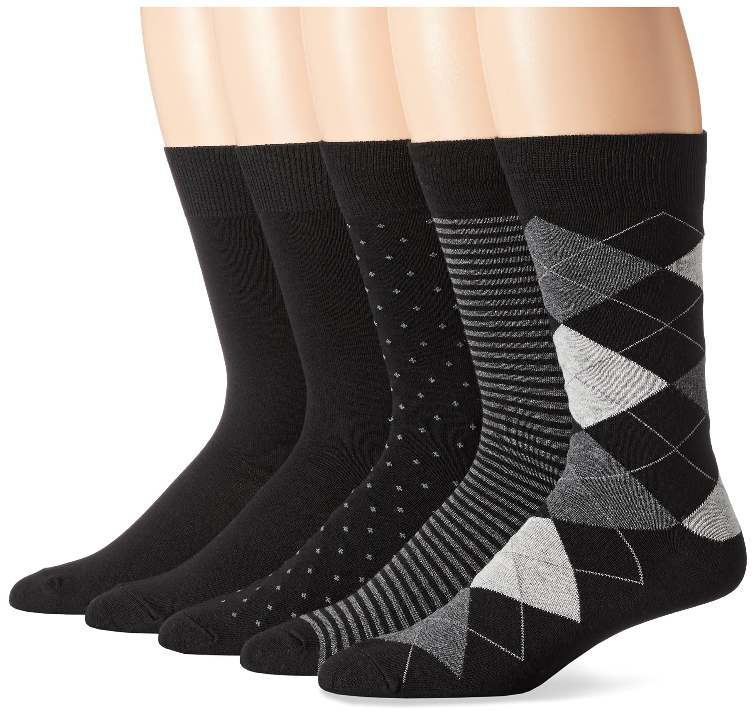 Amazon Essentials Men's Comfortable Patterned Cotton Crew Dress Socks