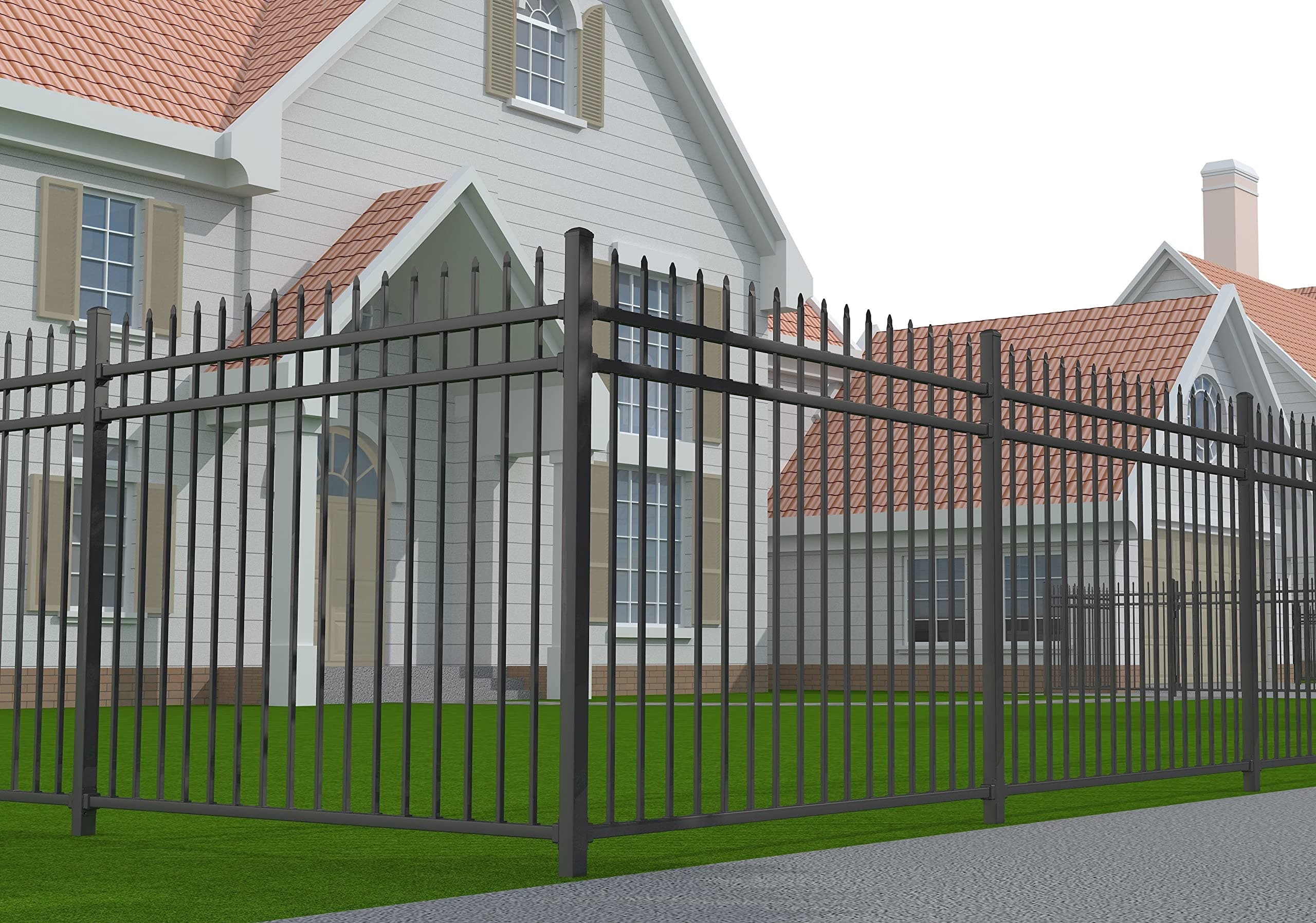 XCEL Black Steel Anti-Rust Fence Panel - Sharp End Pickets - 6.5ft W x 5ft H - Easy Installation - for Residential, Outdoor, Yard, Garden, Swimming Pool, on Concrete or Soil, 3-Rail, One Post included