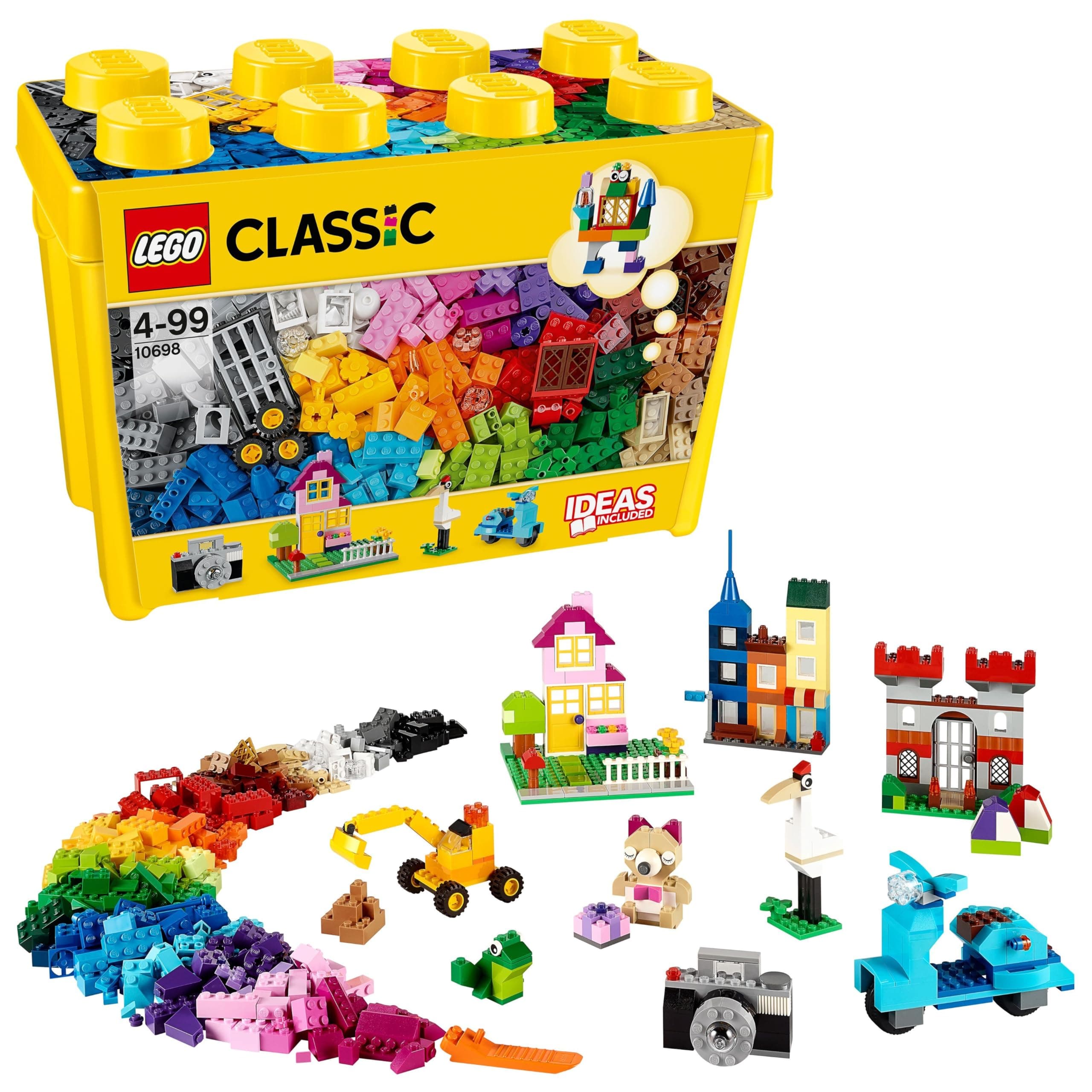 LEGO Classic Large Creative Brick Storage Box Set, Building Toys for 4 Plus Year Old Boys & Girls, Creative Construction Kit with Windows, Doors, Wheels and a Green Baseplate, Gift for Kids 10698