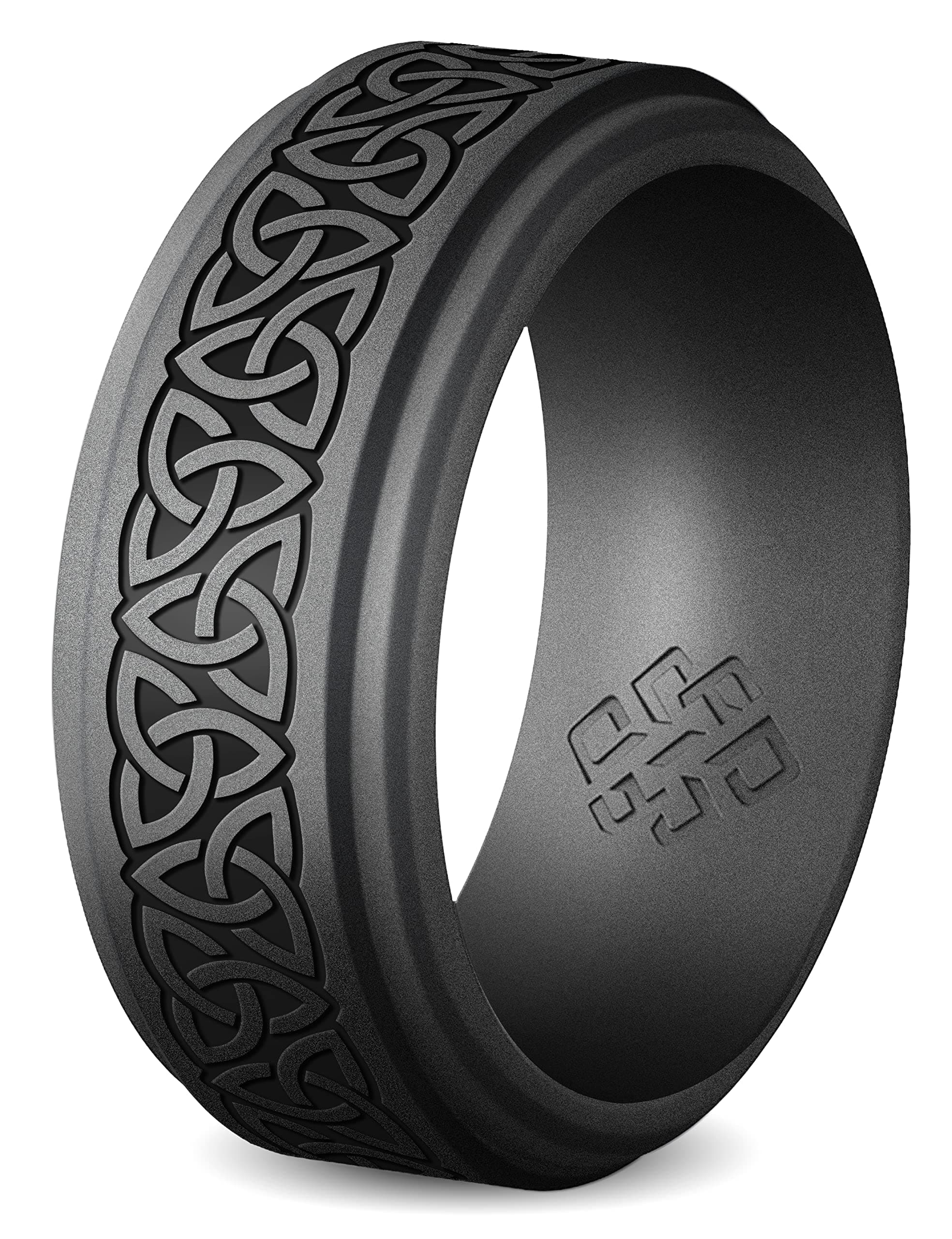 Silicone Ring for Men - Trinity, Claddagh, Celtic Engraving - 8mm Bandwidth Breathable Comfort Fit