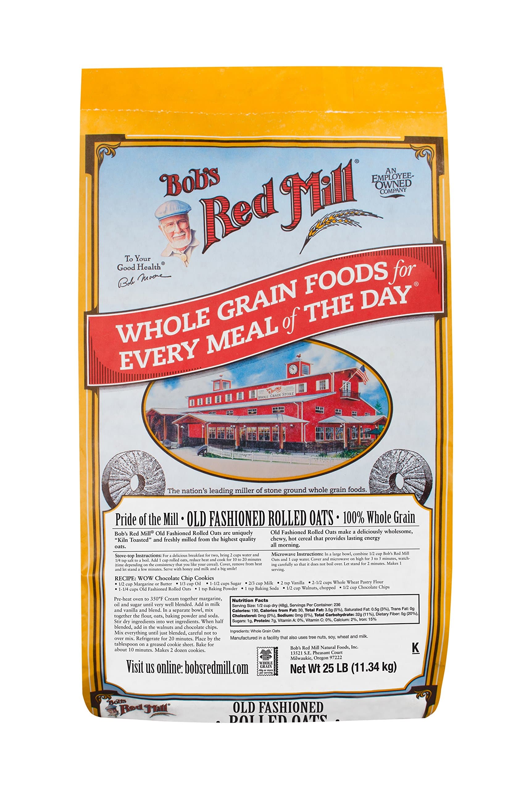 Bob's Red Mill Old Fashioned Rolled Oats - 25 Pound (Pack of 1), Non GMO, Whole Grain, Vegan, Kosher