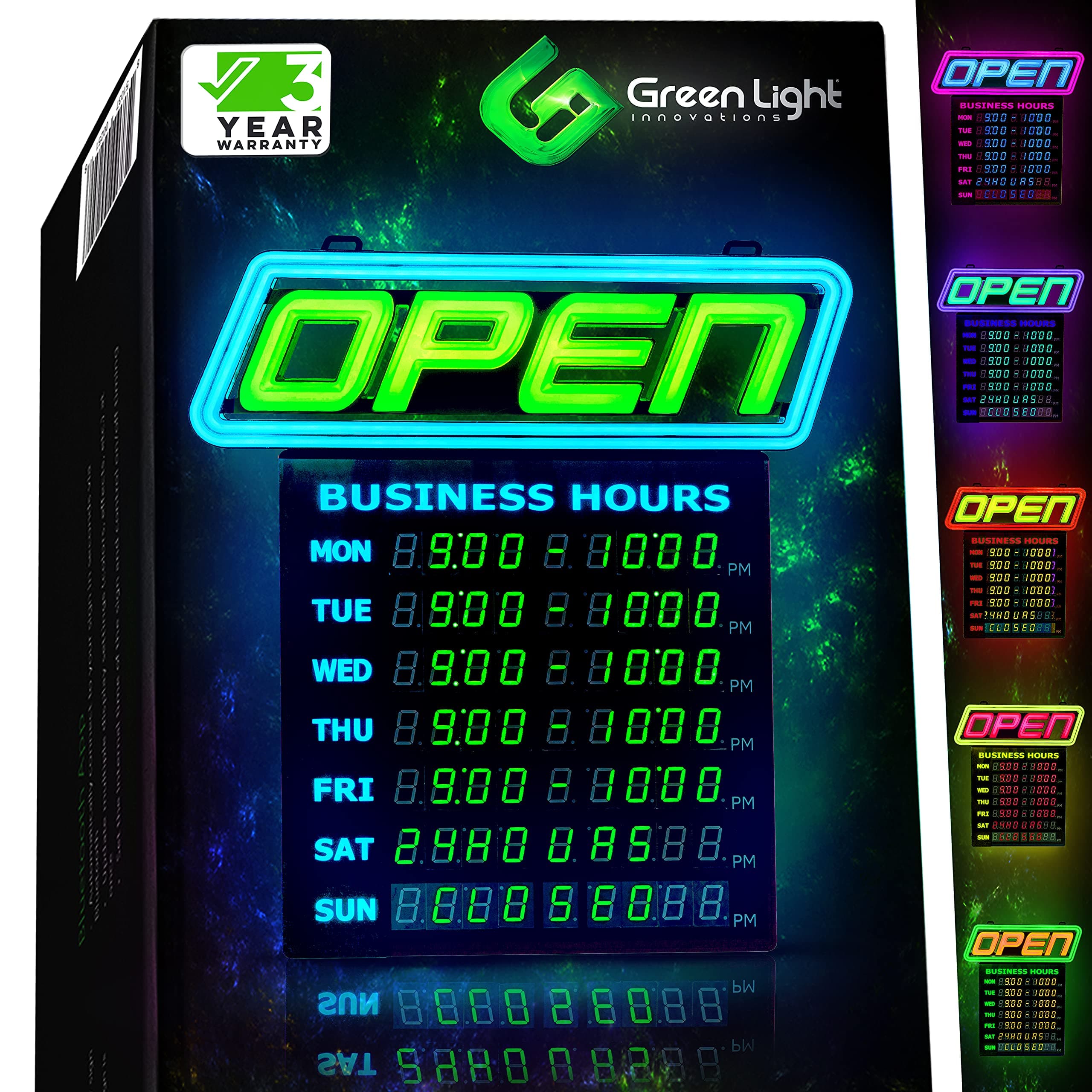 Super‑Bright LED Open Sign with Business Hours – Programmable App, 1000s of Color Combos, Neon Flash/Scroll Modes, Energy-Efficient Indoor Wall-Mount (15×16.5 in)