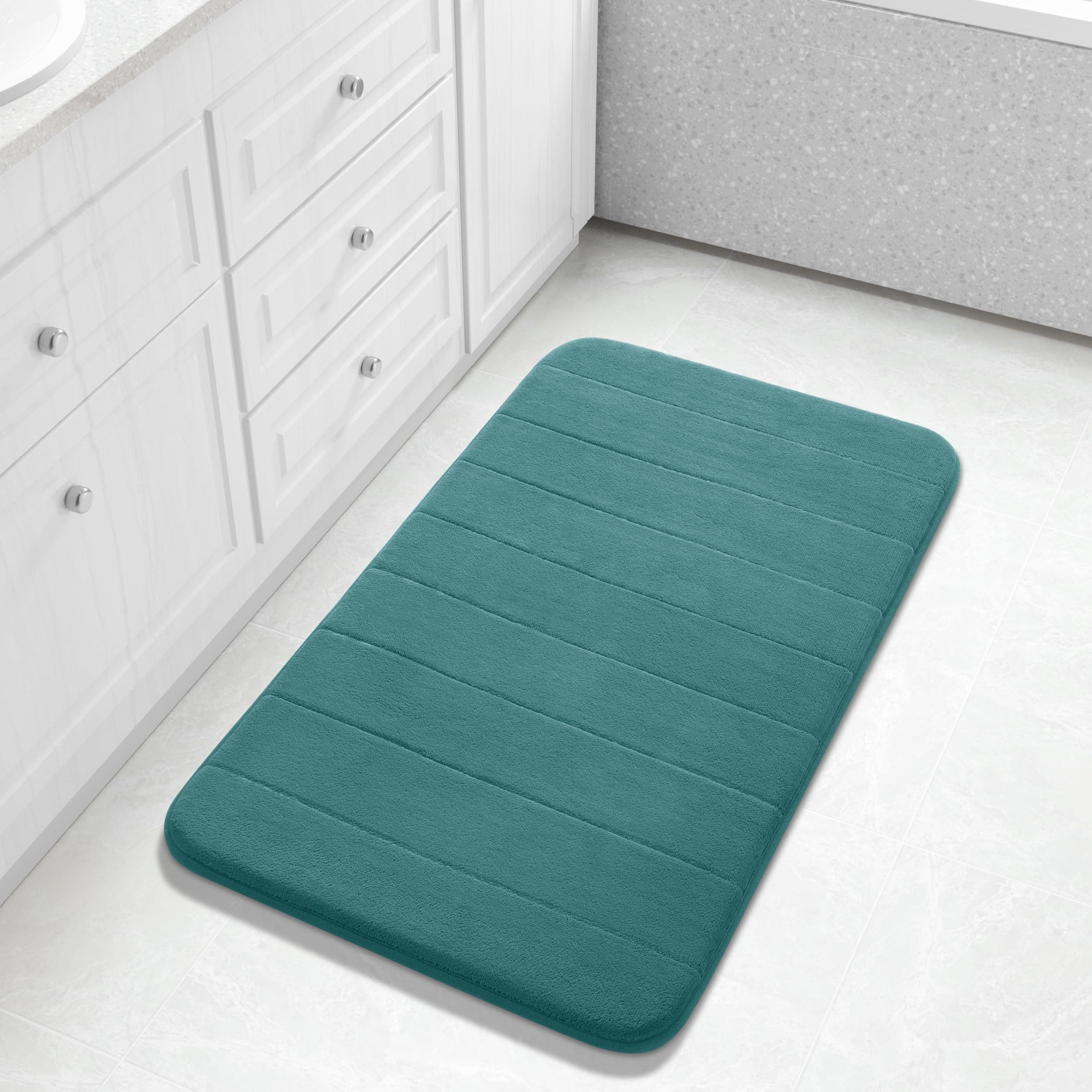 Yimobra Large Bath Mat 36"x24", Super Soft Quick Dry Memory Foam Bathroom Rug, Water Absorbent, Non Slip Backing Machine Washable for Tub Shower, Thick Comfort Support, Teal