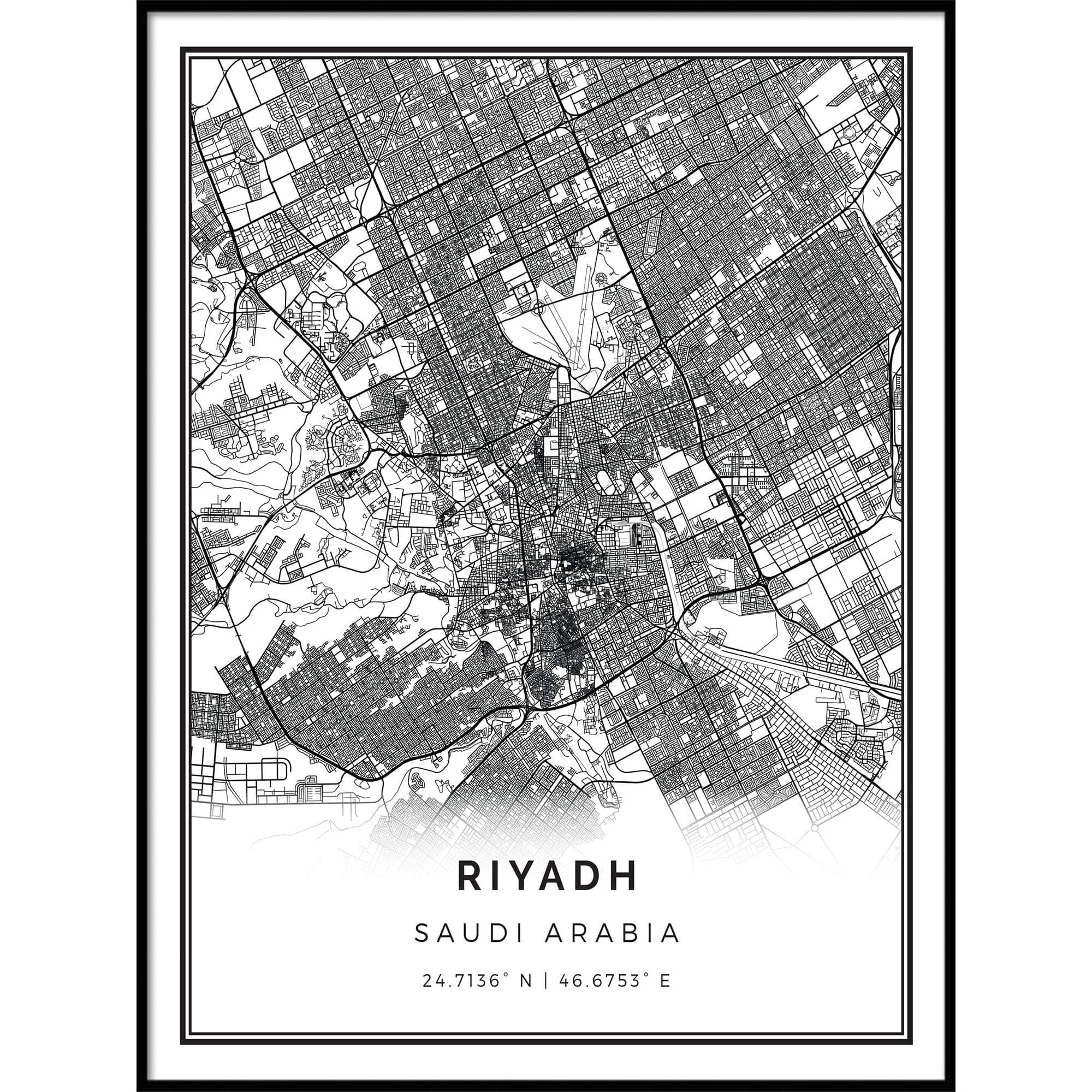 Squareious Riyadh map Poster Print | Modern Black and White Wall Art | Scandinavian Home Decor | Saudi Arabia City Prints Artwork | Fine Art Posters 11x14