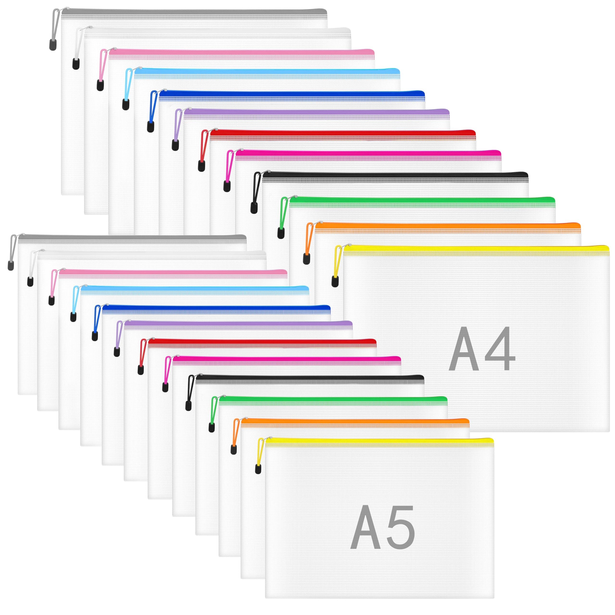 Clear Plastic Wallets A4 Zip Wallets 24PCS, A5 Document Folders Zip Lock Bags for School Office Home Travel (A4 A5 Size)
