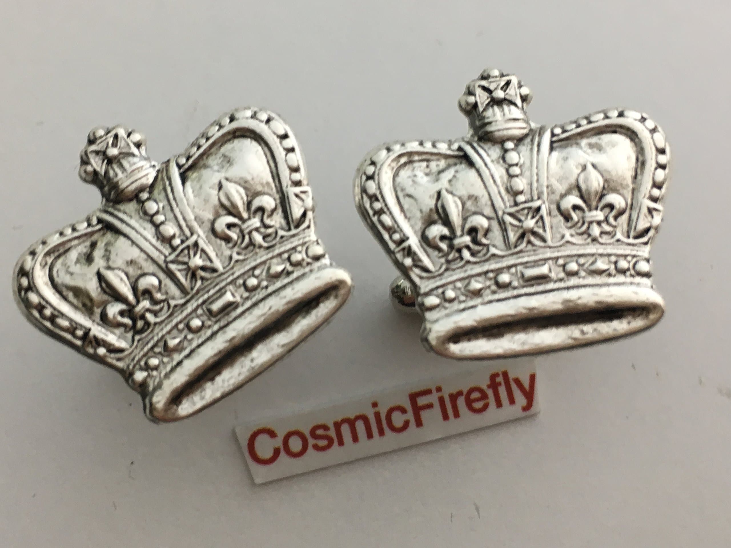 Silver Plated Crown Cufflinks Handcrafted Steampunk King Queen