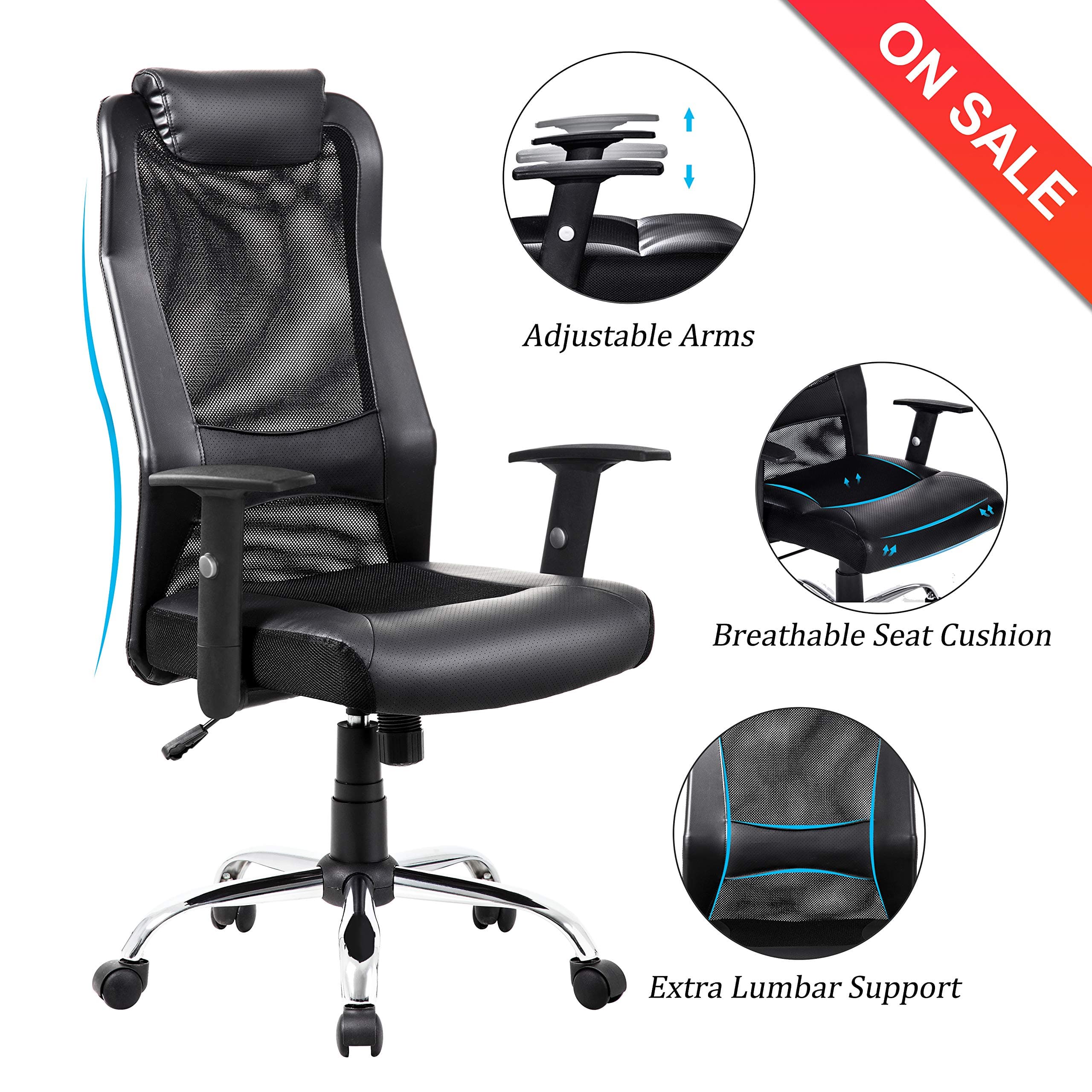 High Back Mesh Office Chair Adjustable Arms Ergonomic Computer Desk Task Chair