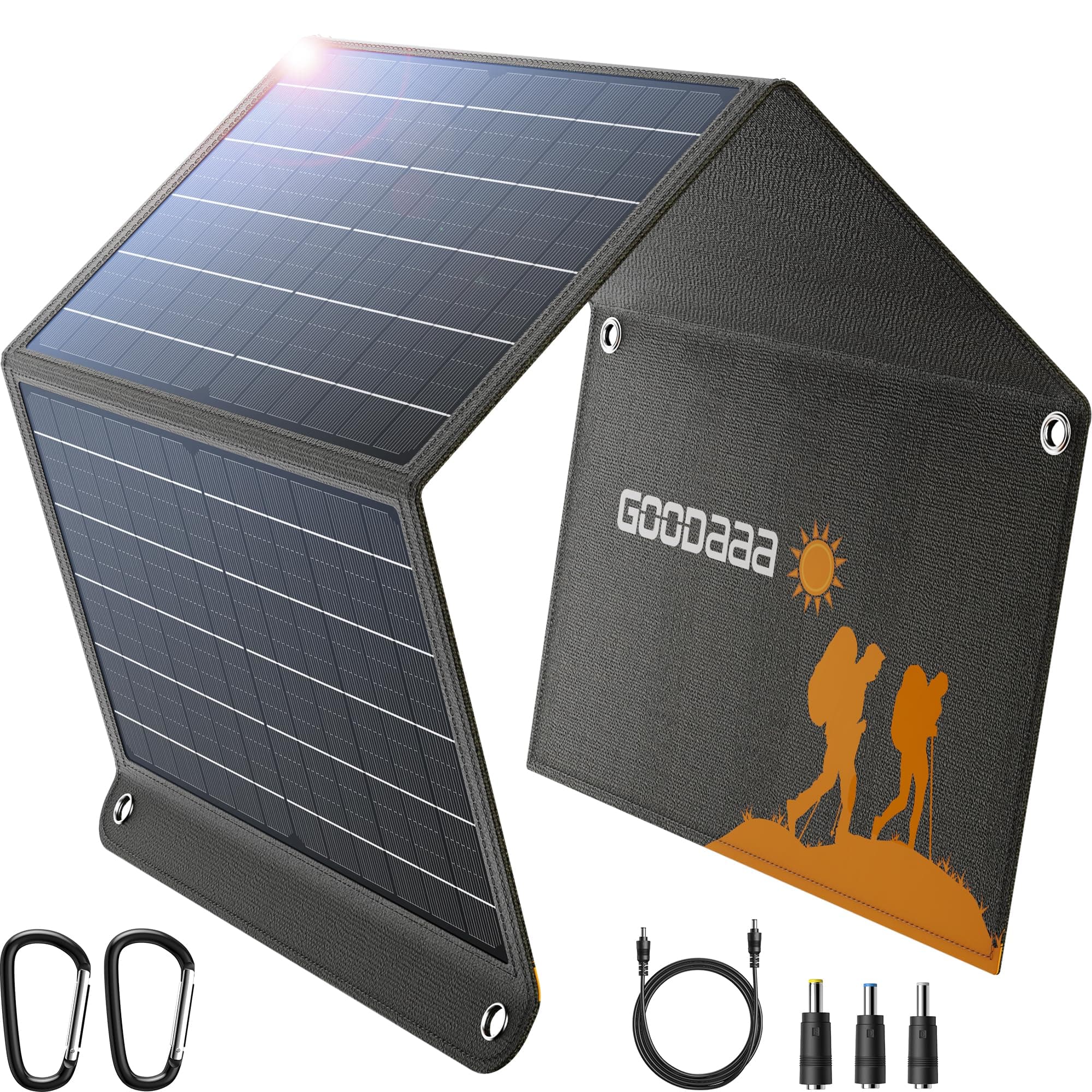 GOODaaa 30W Portable Solar Panel with Three Outputs, USB QC 3.0 Fast Charging Foldable Solar Charger, IP65 Waterproof Panels for Outdoor, Dual USB & One DC Charger for Phones, Tablet, Power Station