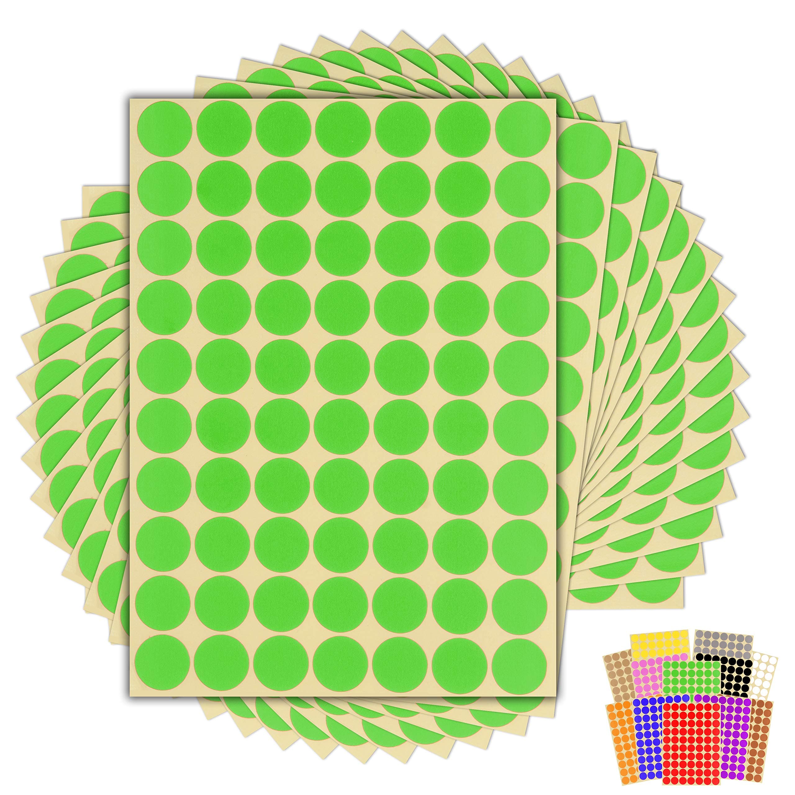 1,050 x Green Sticky Dots - 19mm - Round Colour Coding Dot Stickers - 15 Sheets