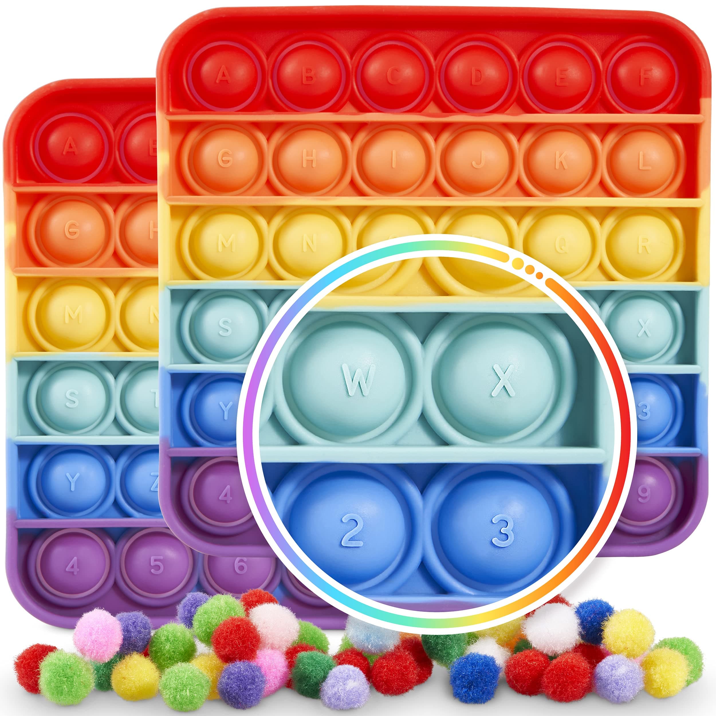 Pop it Alphabet Pop it ABC for Kids, Pop it Letters ABC with Letters and Numbers - Alphabet Fidget Poppers with Letter Pop its and Number Pop it - Rainbow Square 2 Pop it Numbers and Letters
