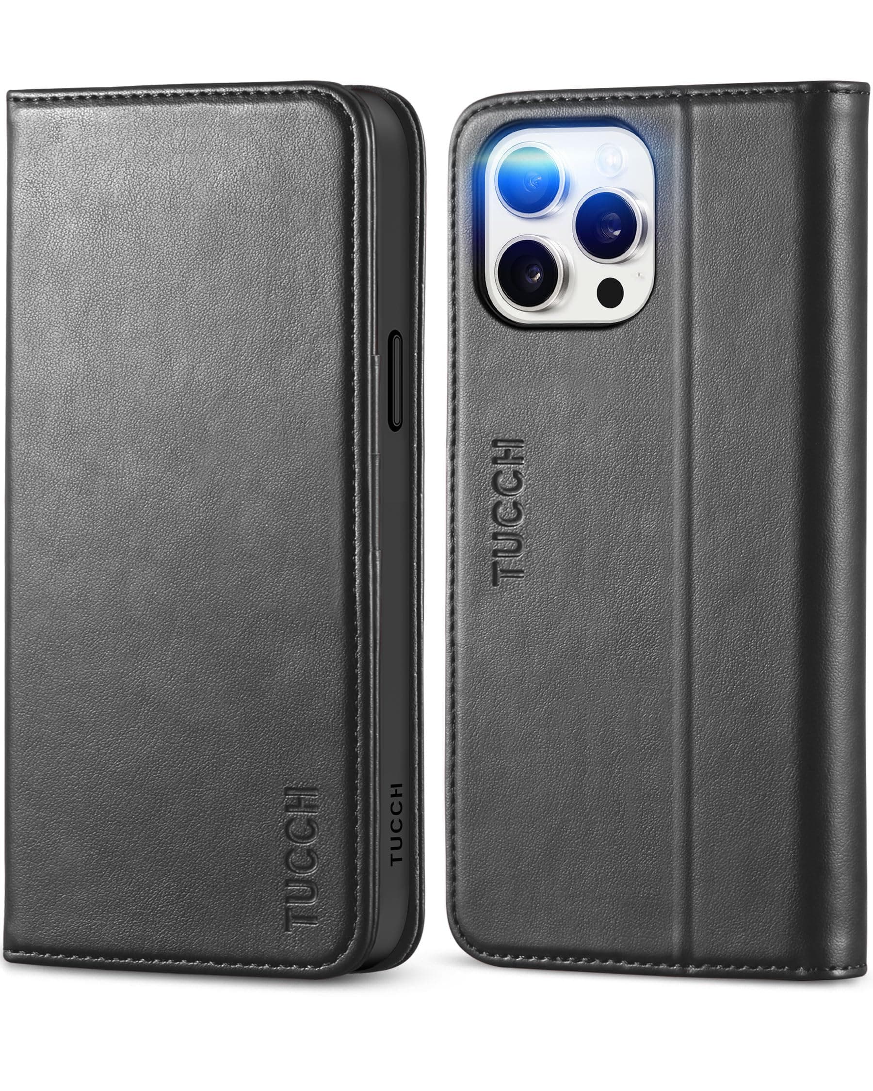 TUCCH Case Wallet for iPhone 15 Pro Max 6.7", 3 Card Slots PU Leather Phone Cover, RFID Blocking Kickstand Folio with Shockproof TPU Inner Shell Compatible with iPhone 15 Pro Max 5G 2023,Classic Black