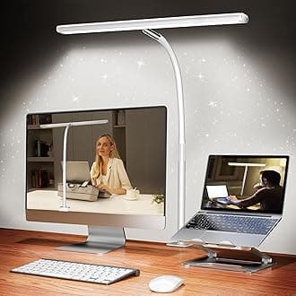 Airlonv LED Desk Lamp for Office Home, Eye-Caring Desk Light with Stepless Dimming Adjustable Flexible Gooseneck, 10W USB Adapter Desk Lamp with Clamp for Reading, Study, Workbench (White)