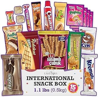 Eastanbul International Snack Box, Premium 15 Full-Size Foreign Snack Box, Exotic Turkish Snacks From Around The World International Snacks, Sweet, Savory, Chewy, Crunchy Snack Box (Mini)