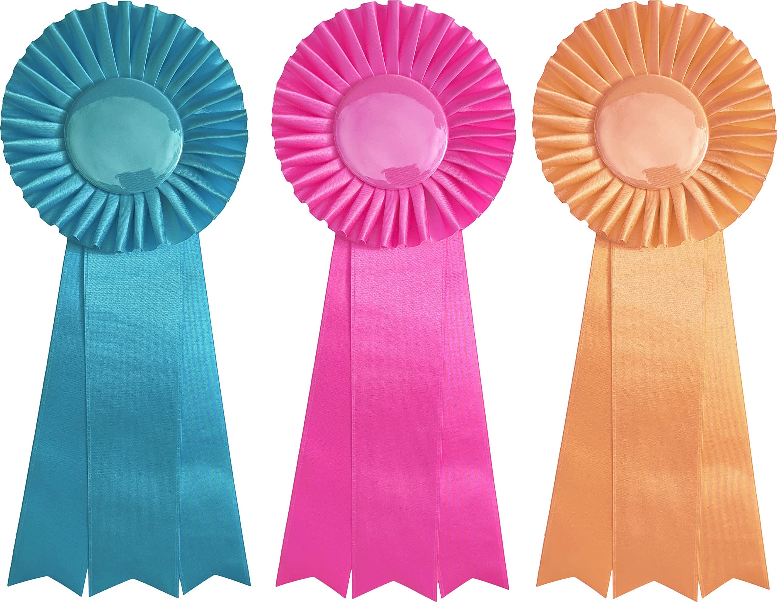 First, Second, and Third Place Prize Ribbon Set - 3 Pieces - 13" Long - Award Rosettes - USA Made - Brights