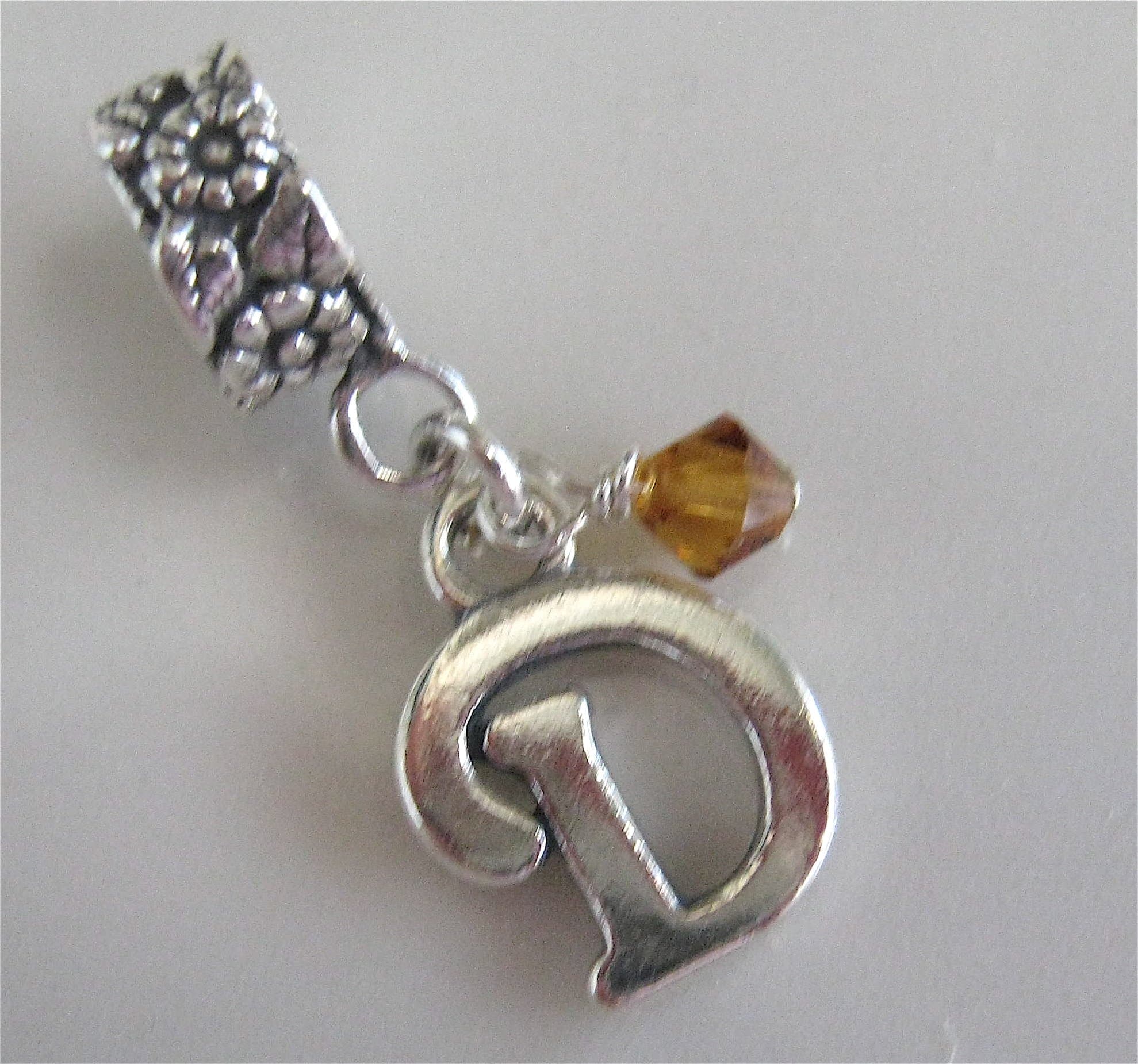 Initial D, Silver, Topaz Crystal November Birthstone, Charm, Dangle Bead, European