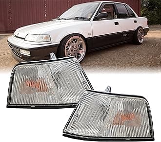 USR DEPO 90-91 Civic 4D Corner Lights - Front Cornering Parking Turn Signal Lamp Set (Left + Right) Compatible with 1990-1991 Honda Civic 4 Doors Sedan (Amber/Clear Lens)