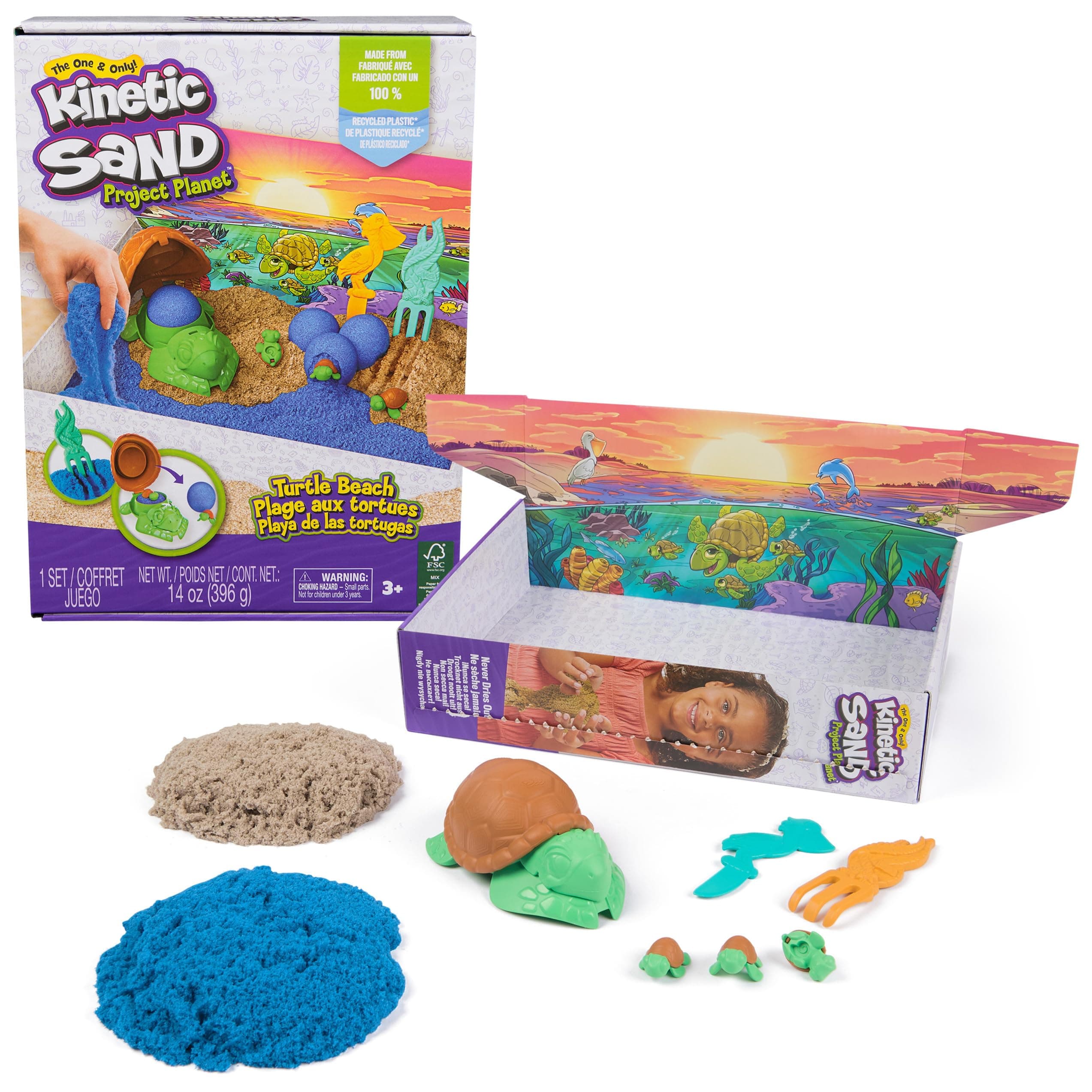 Project Planet Turtle Beach with 14oz Play Sand, Tools & Molds, Sustainably Minded Eco Friendly Materials, Sensory Toys for Kids