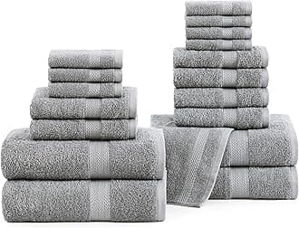 LANE LINEN 100% Cotton Towel Set for Bathroom - 18 Piece - Super Soft, Quick Dry & Highly Absorbent - 4 Bath, 8 Wash Cloth, 6 Hand Towels - Turkish Quality, Durable & Easy Care - Space Grey