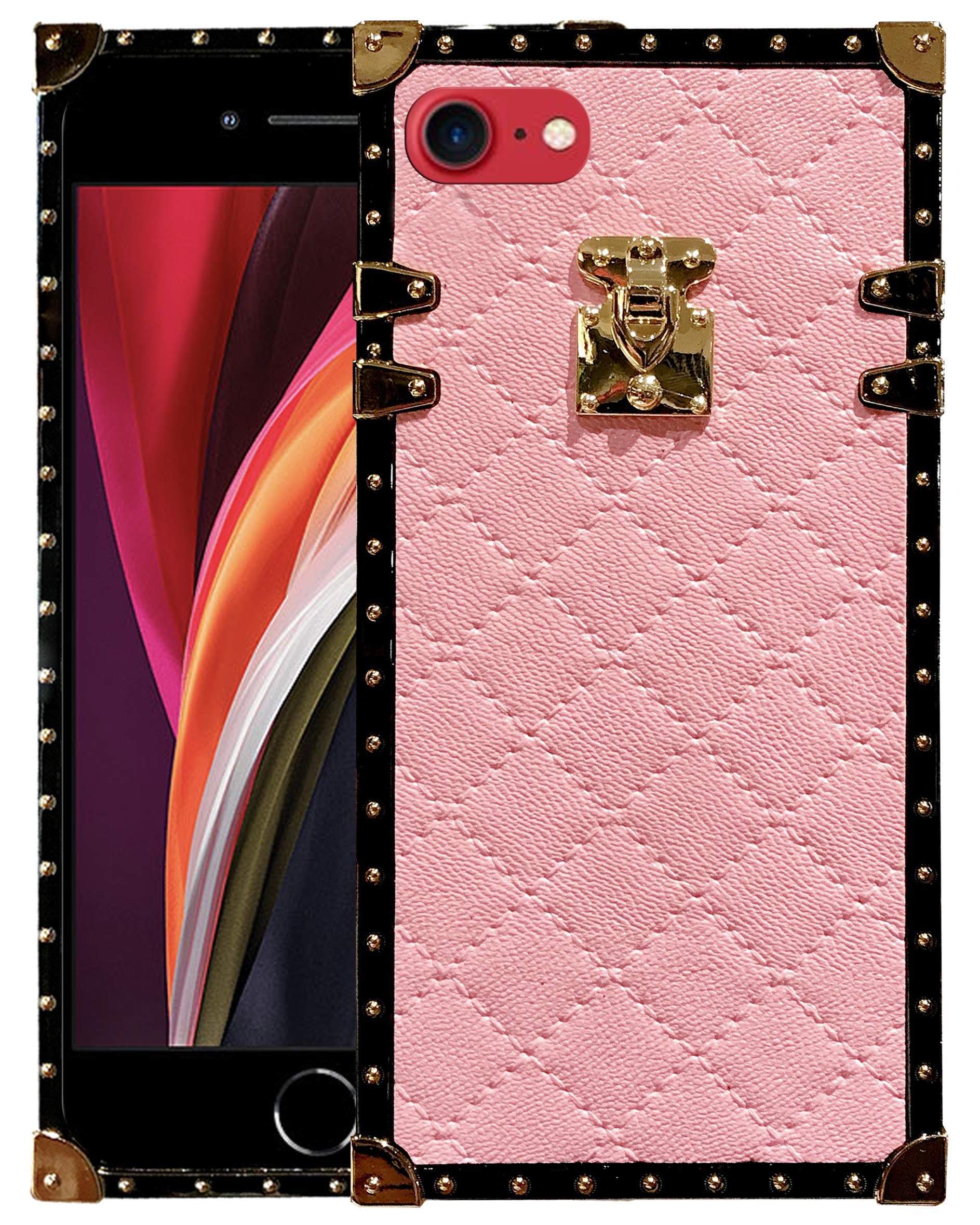 Westillux Se 2020 case Square Shape Box Trunk Compatible with Apple iPhone se2020 / 7/8 Cases iphone7 iphone8 iphonese 2 i8 i7 Girly Cover funda Girls Women Pretty Luxury Skin Bumper (4.7 inch Pink)