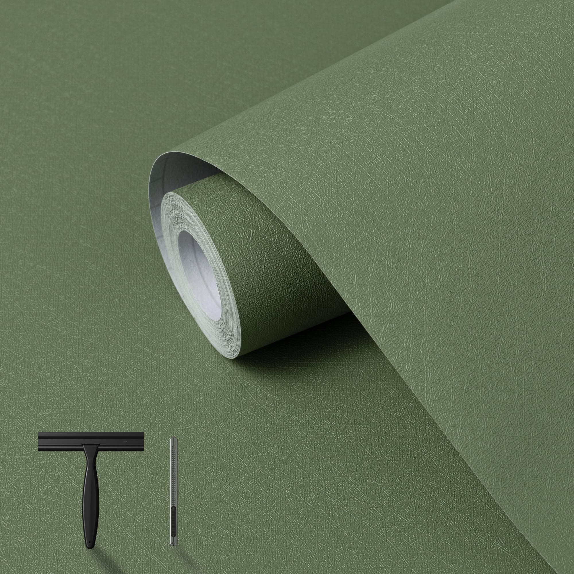 practicalWs Green Peel and Stick Wallpaper with Tools - Easy Install, No Additional Tools Needed, Perfect for Kitchen & Cabinet Walls 17.7”×590.5”