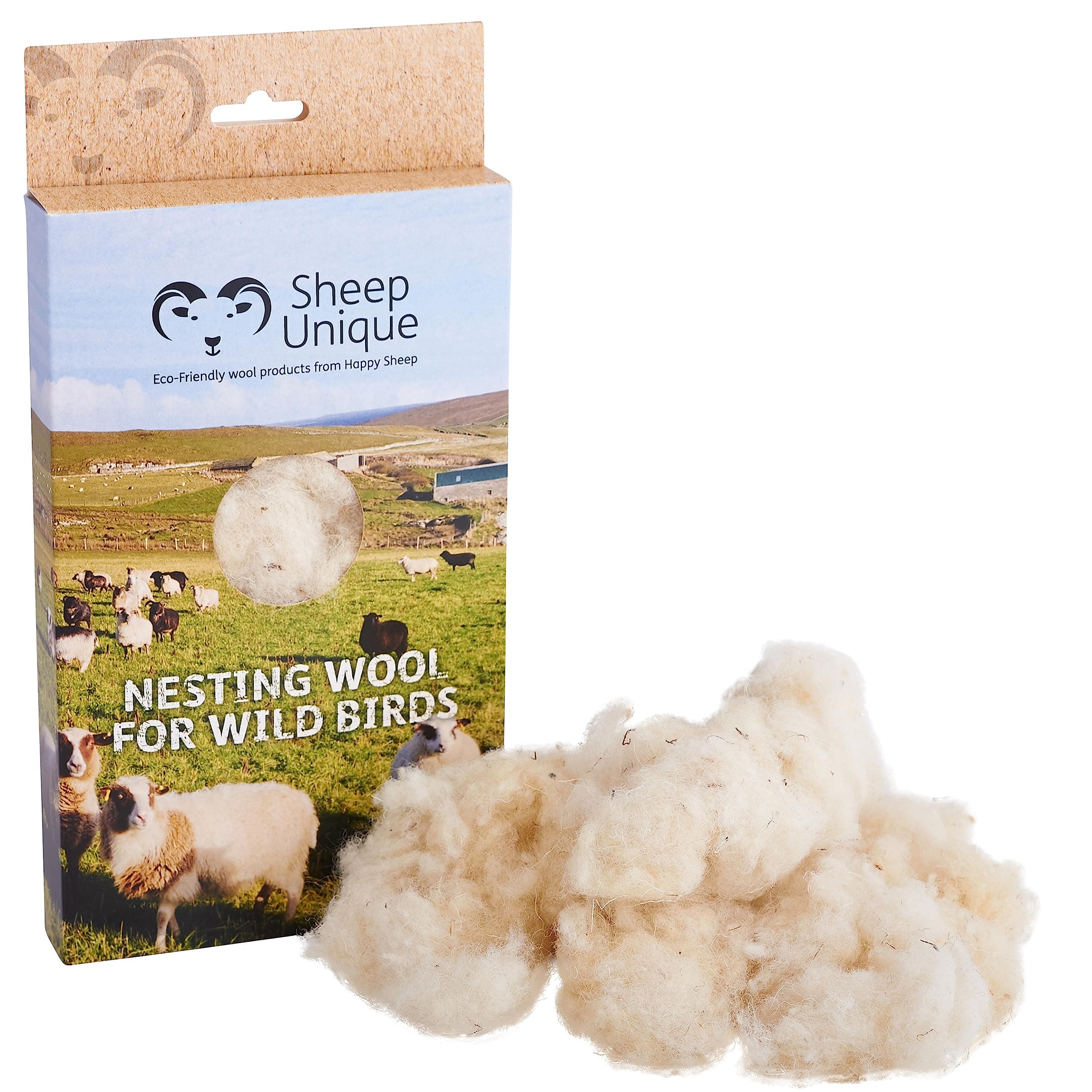 Bird nesting material - 100% pure natural British wool. Soft, warm and eco-friendly - made only from high-welfare sheep wool ethically farmed in Orkney.