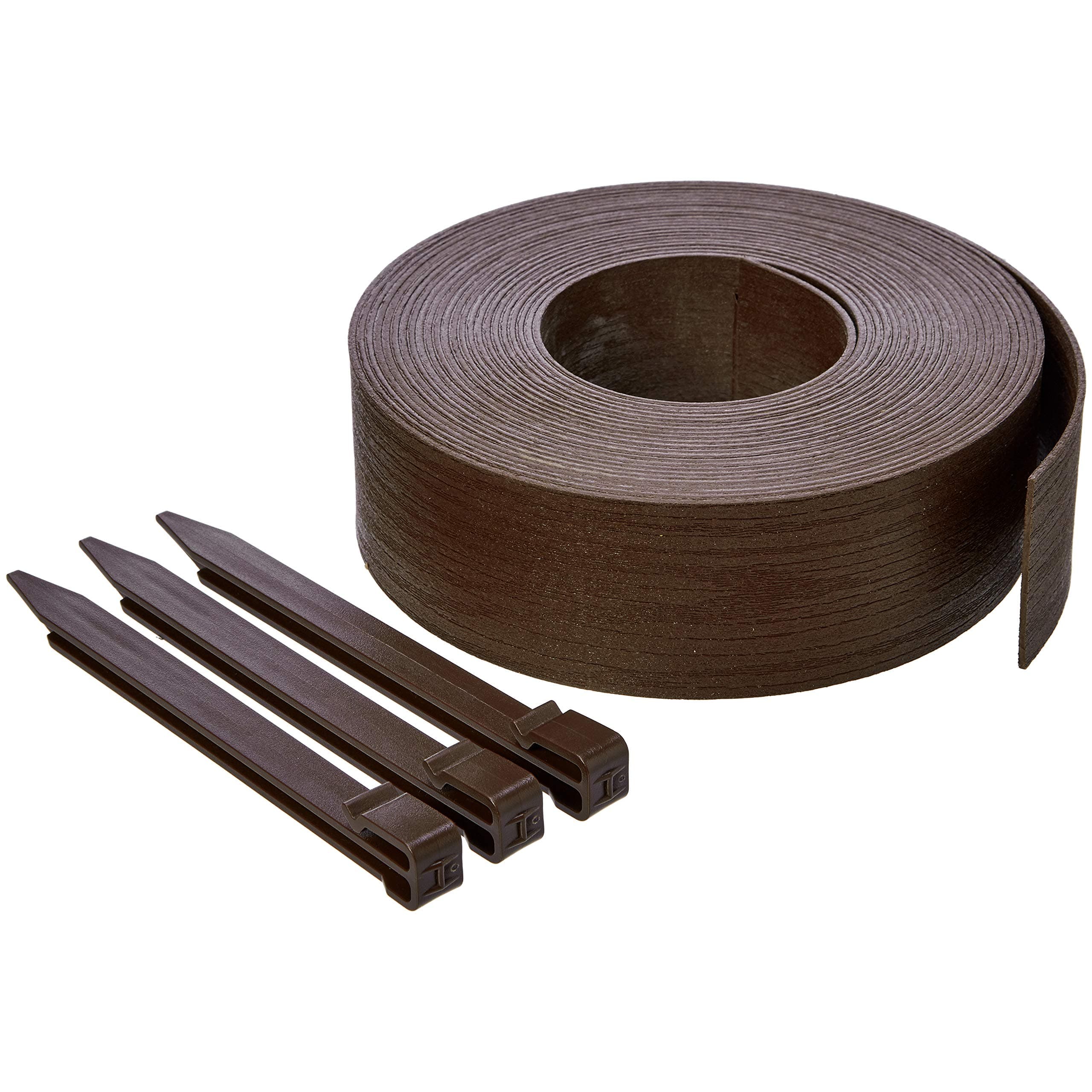 Amazon Basics Lawn Edging Coil Border with 10 Stakes, Landscape Garden Edging *8-cm/3-Inch x 12-m/40-Feet,* Brown, for Lawn Grass Raised Beds Pathways