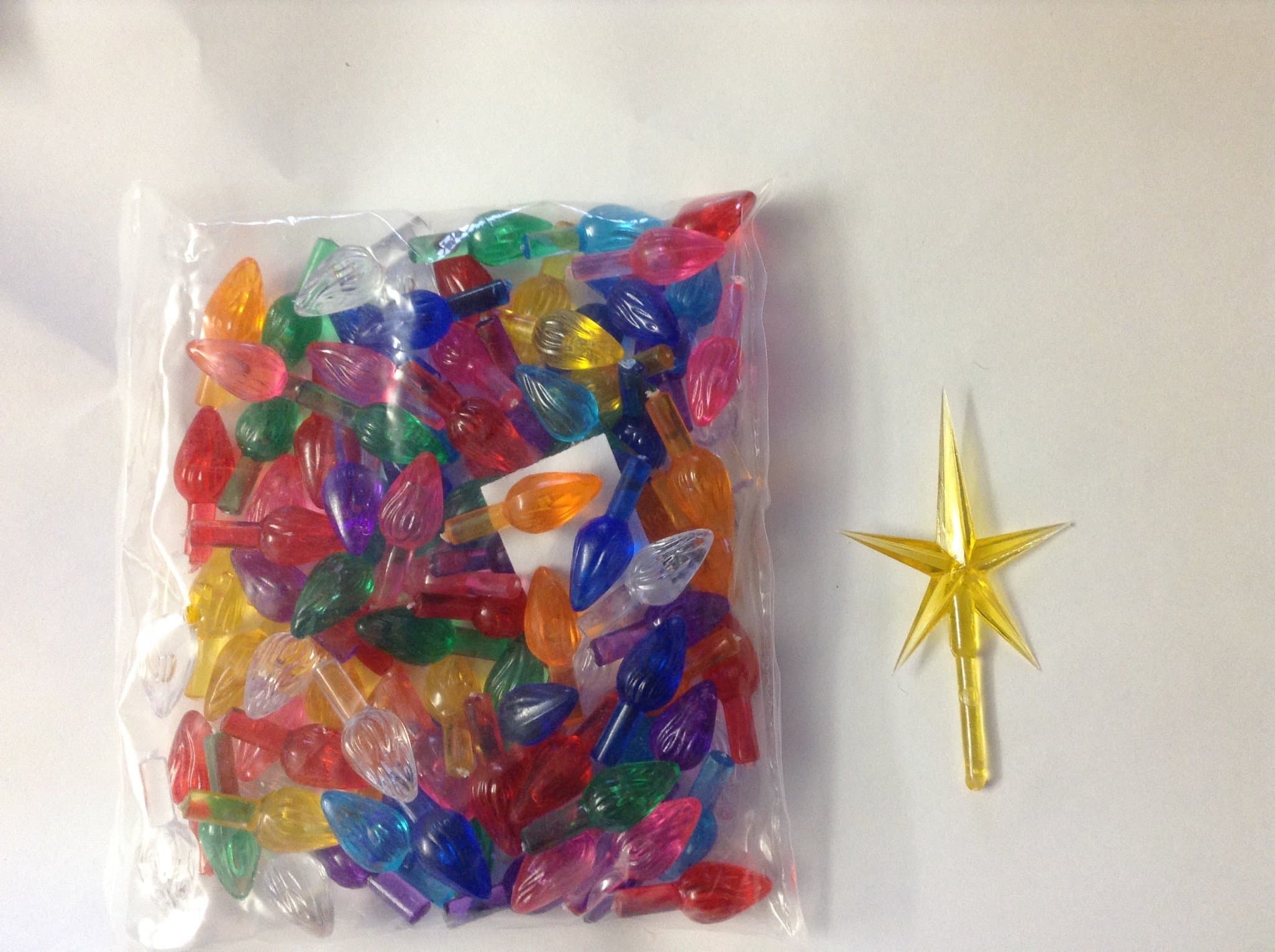 100 ceramic Christmas tree bulbs medium multi color and 1 gold star