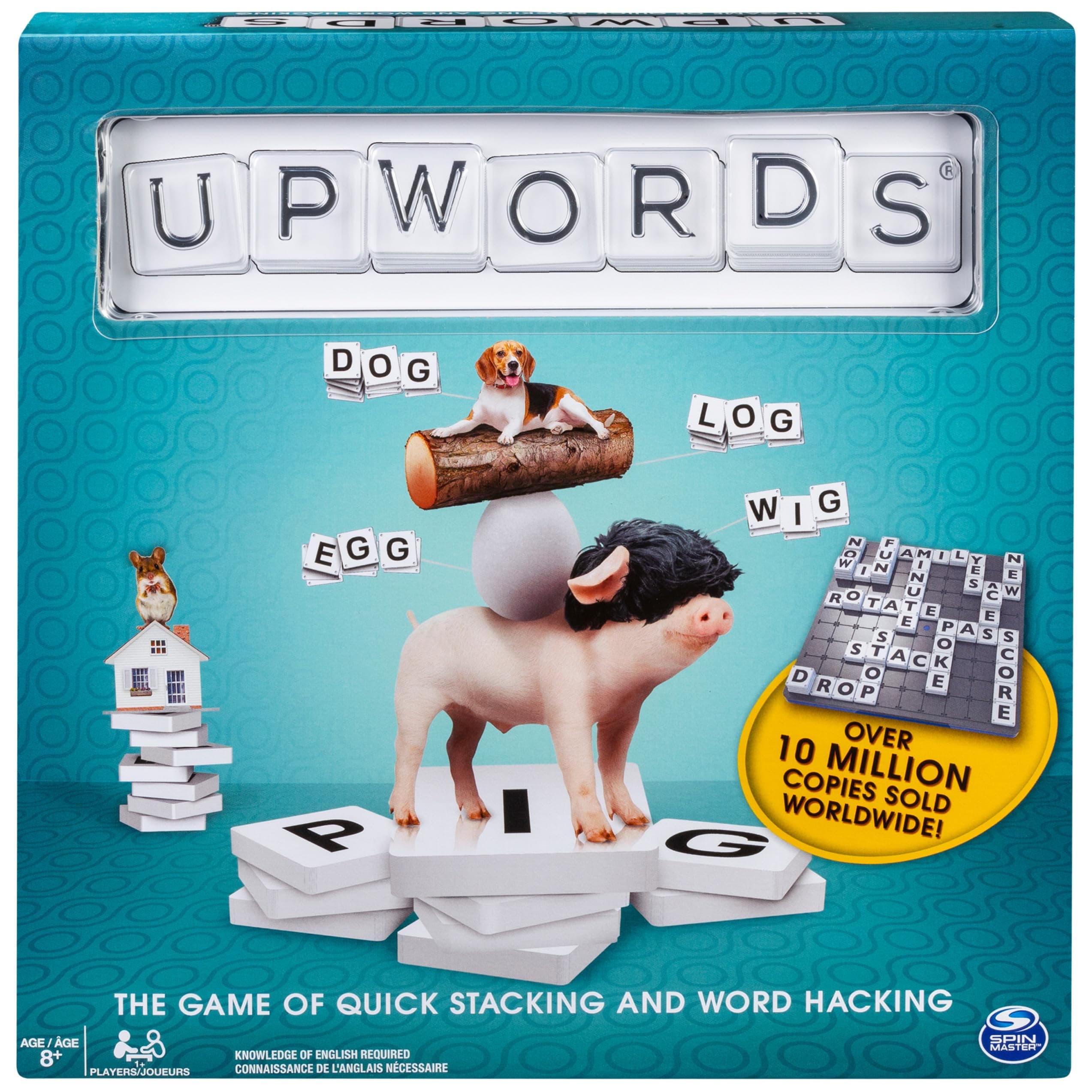 Spin Master Games, Upwords, Classic Word Game with Stackable Letter Tiles, Family Board Game, Crossword Activity, 1-4 Players, for Ages 8 & Up