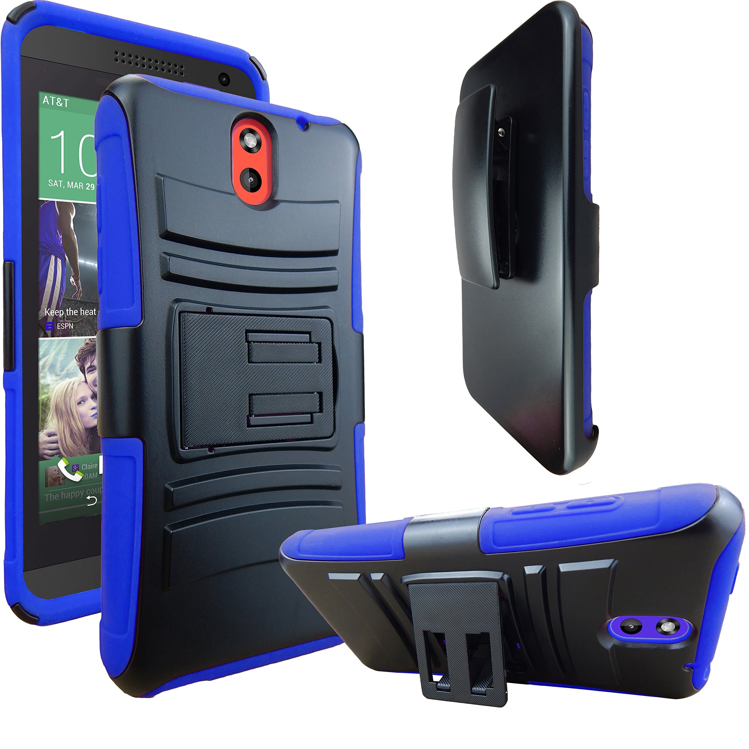 E-Time Armor Shock Proof Heavy Duty Hybrid Kick Stand Cases with Swivel Belt Clip Cover (Black/Blue)