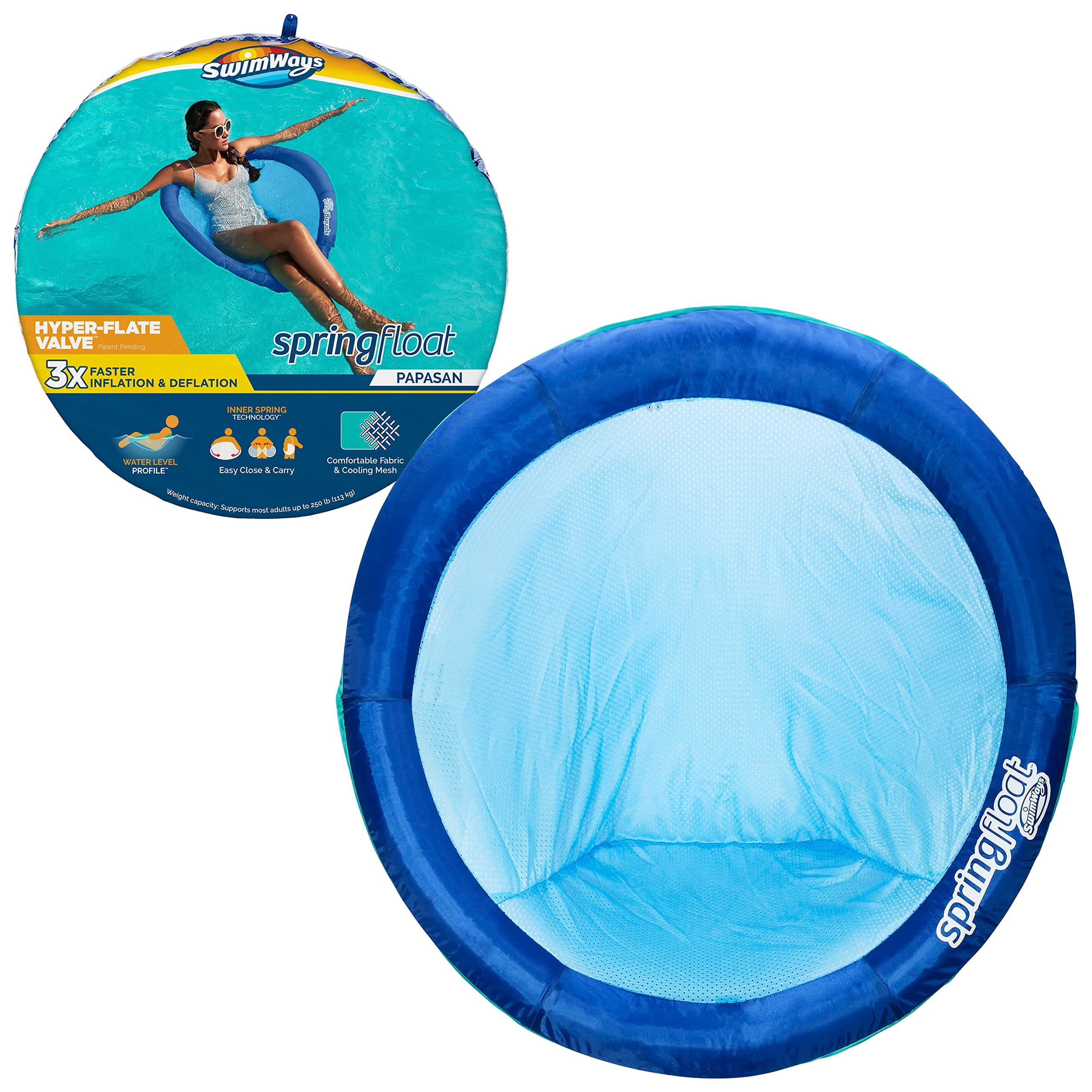 SwimWays Spring Float Premium Papasan Pool Lounger, Inflatable Pool Floats Adult with Fast Inflation for Ages 15 & Up