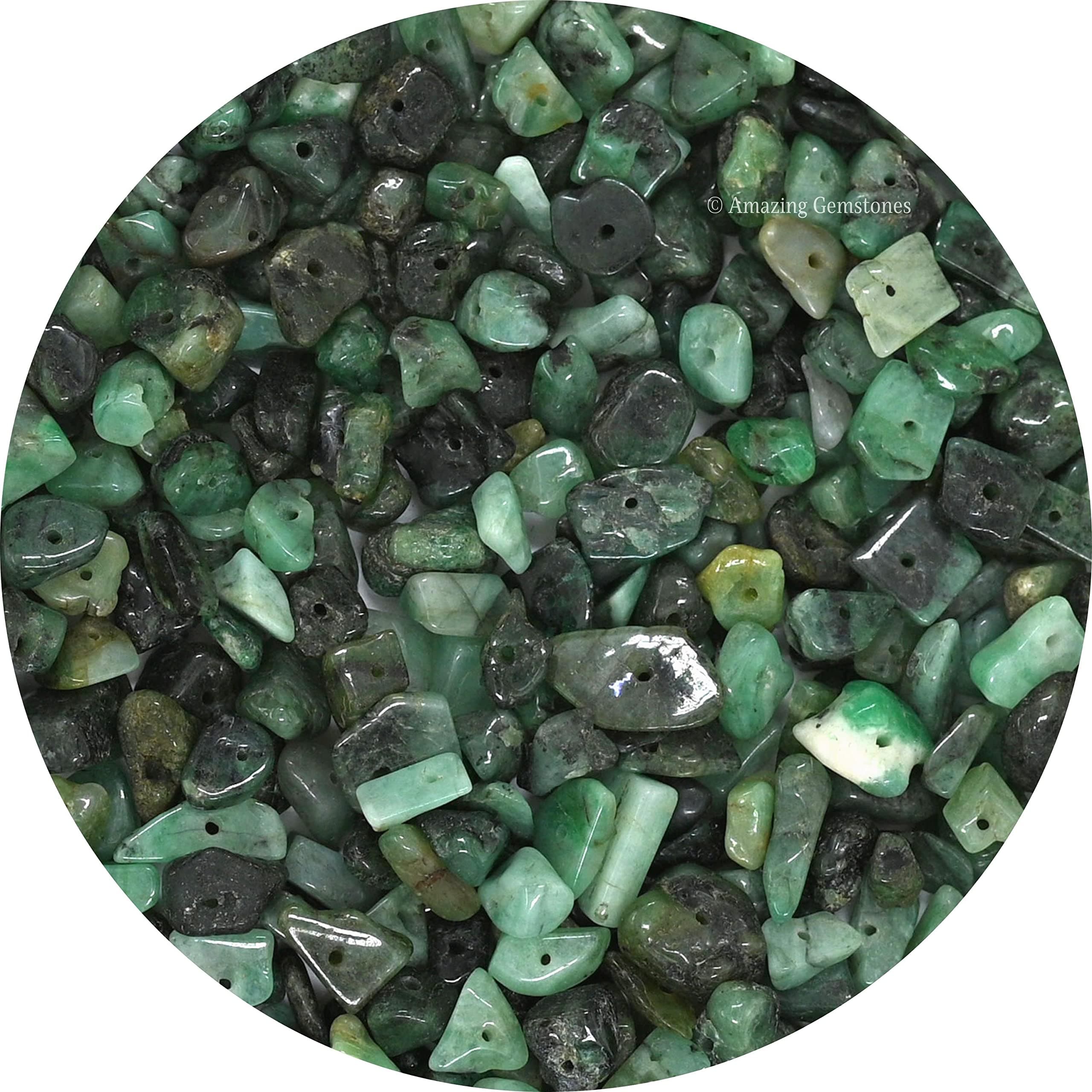 Emerald Pre Drilled Crystal Crushed Chips Beads for Bracelets Making, DIY Handmade Natural Healing Crystals (25 Inch Strand)