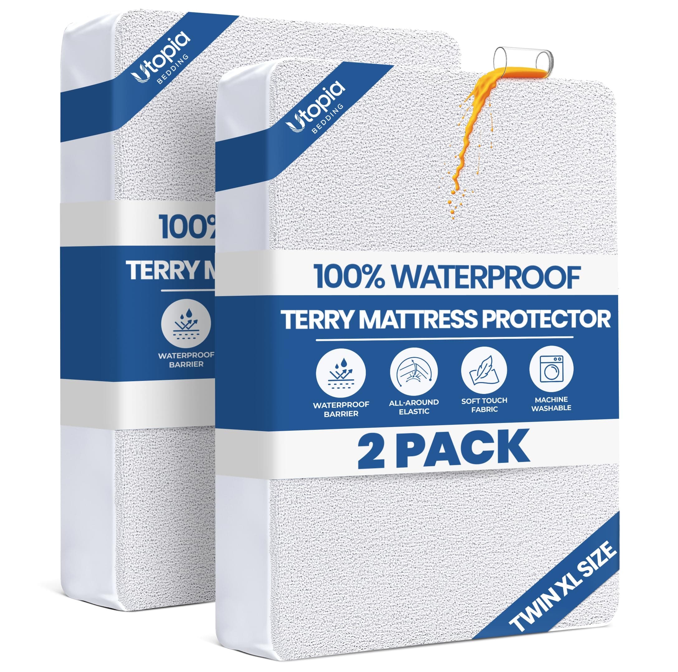 Utopia Bedding Waterproof Mattress Protector Twin XL Size 2 Pack, 200 GSM Breathable Terry Mattress Cover, Fitted Style with Stretchable Pockets (White)