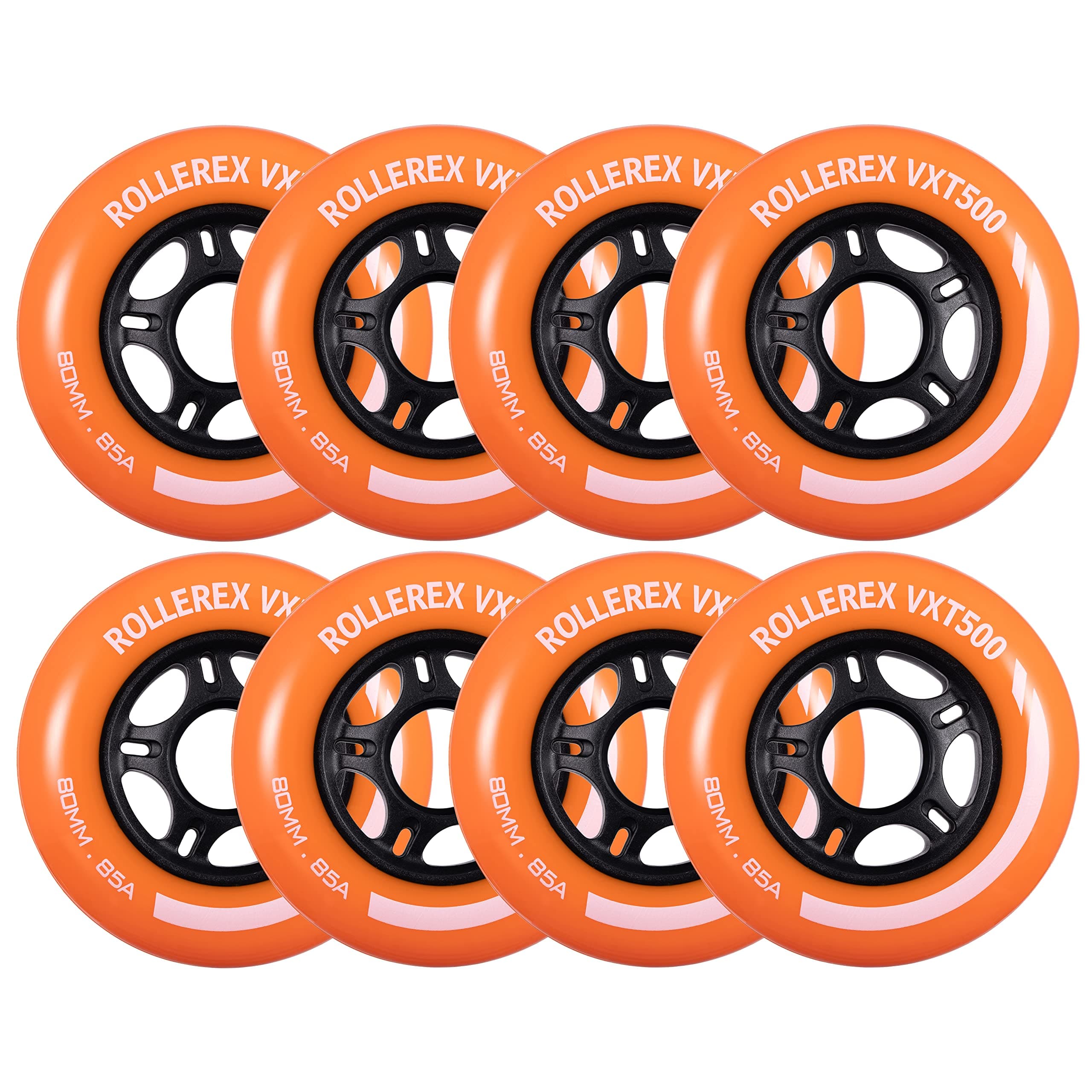 Rollerex VXT500 Inline Skate Wheels (8-Pack) (Various Size & Color Options Available) -Indoor Outdoor- Intended for Roller Blade Wheel Replacement