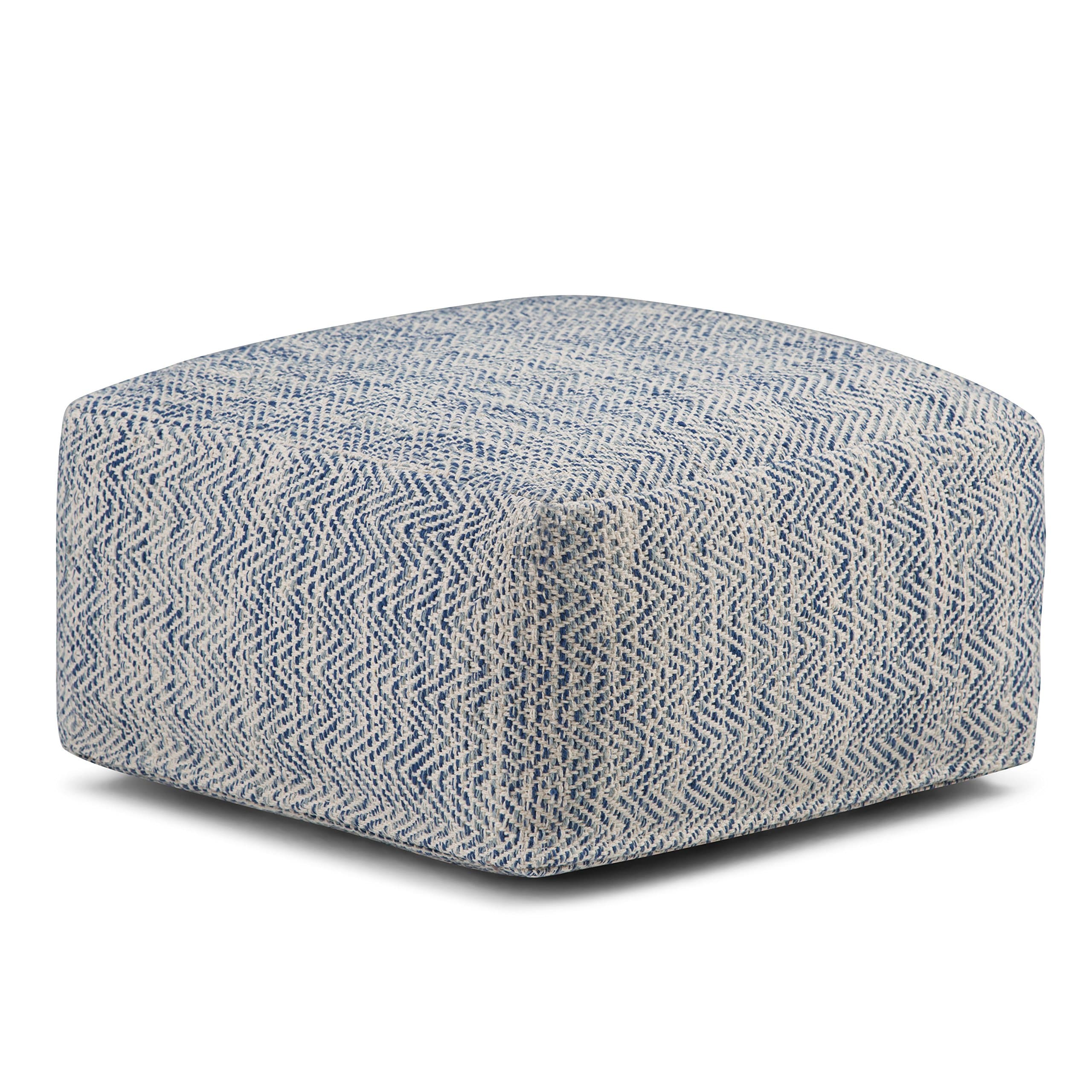 Simpli HomeSIMPLIHOME Nate 20-inch Wide Square Pouf in Patterned Denim Mélange, Handwoven Boho-Style Cotton Ottoman, Footrest, or Extra Seating for Living Room, Assembled
